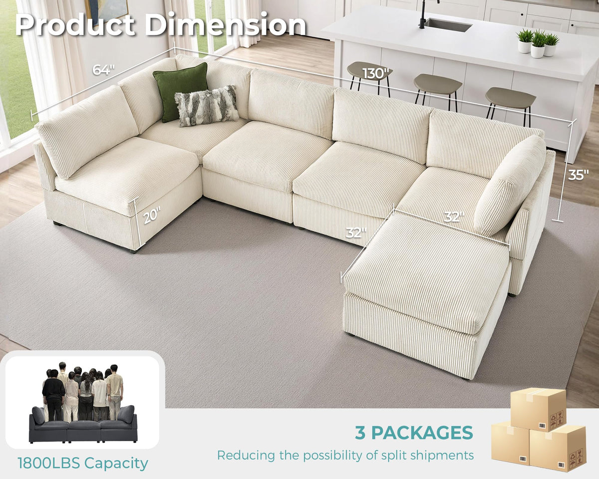 Modular Corduroy Sectional Sofa