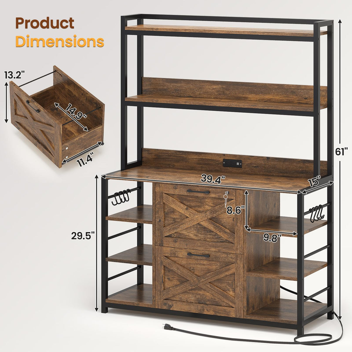 2-Drawer File Cabinet with Charging Station