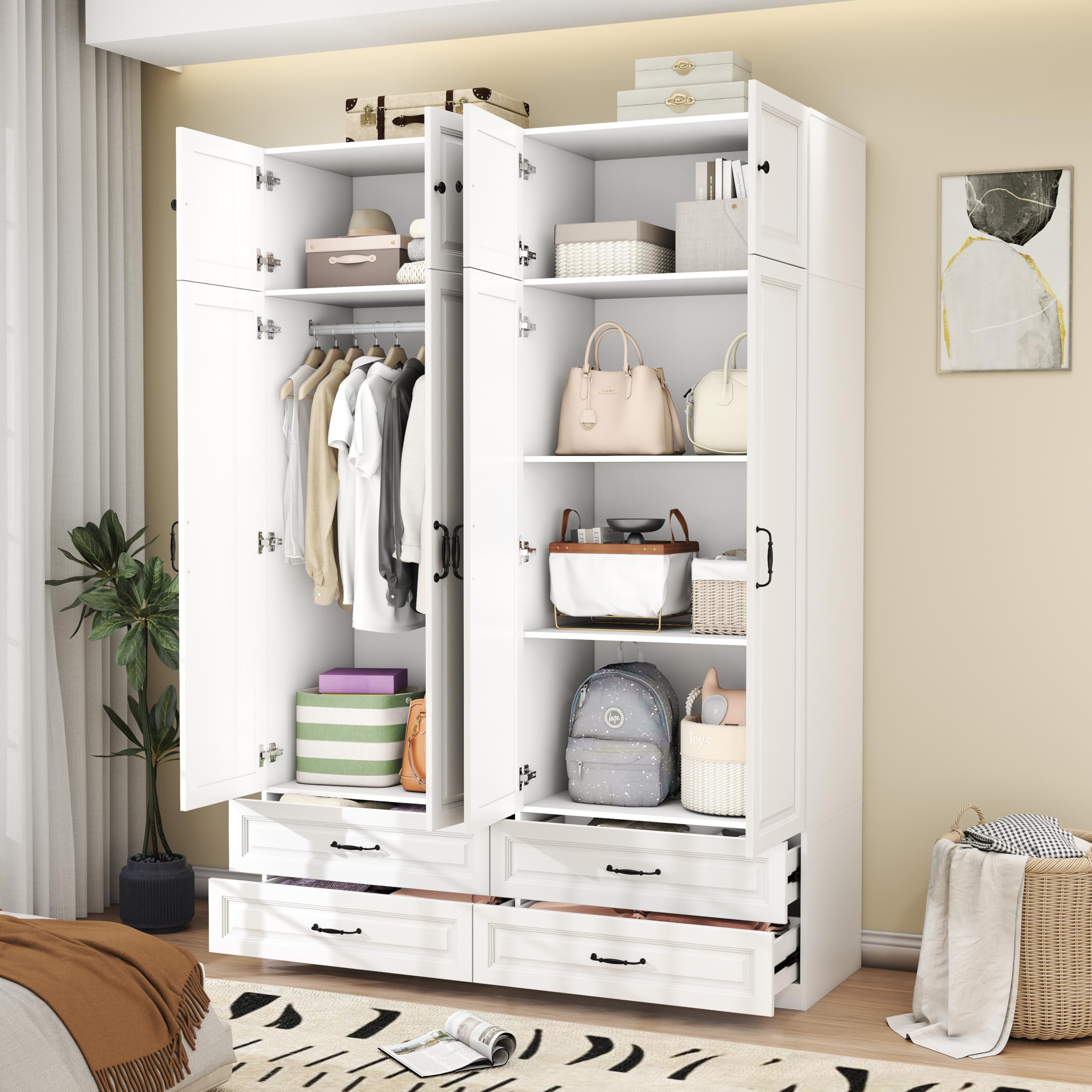 Wardrobe Closet with Doors & Drawers – 89" Tall Wood Armoire