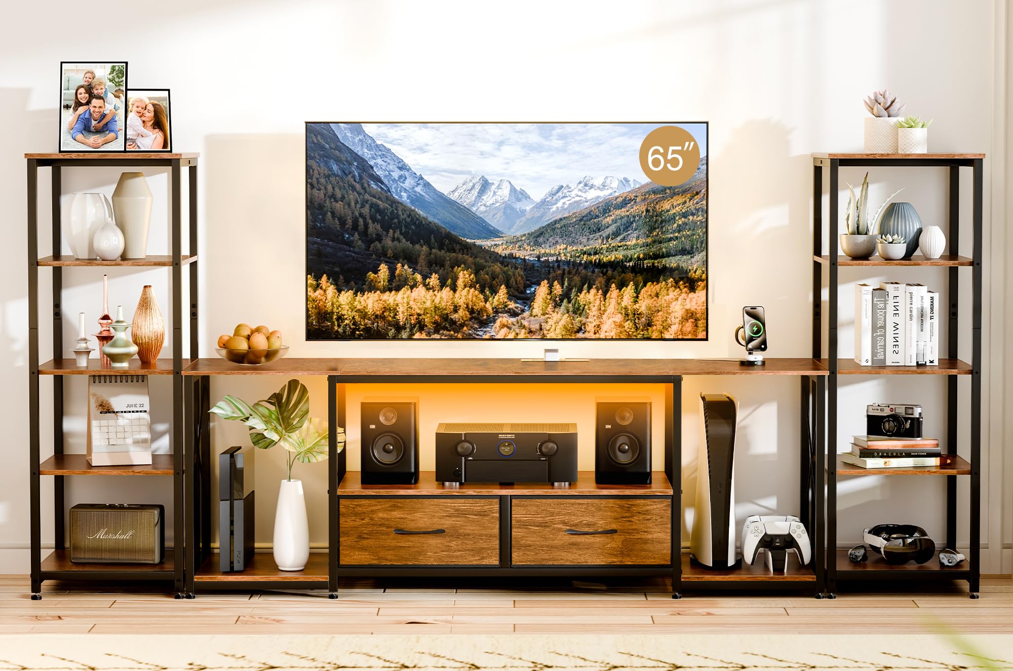 TV Stand with LED Lights & Power Outlets