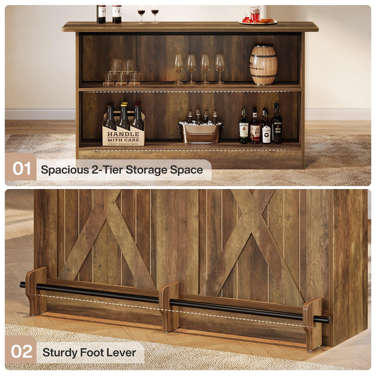 Rustic Bar Table with Storage