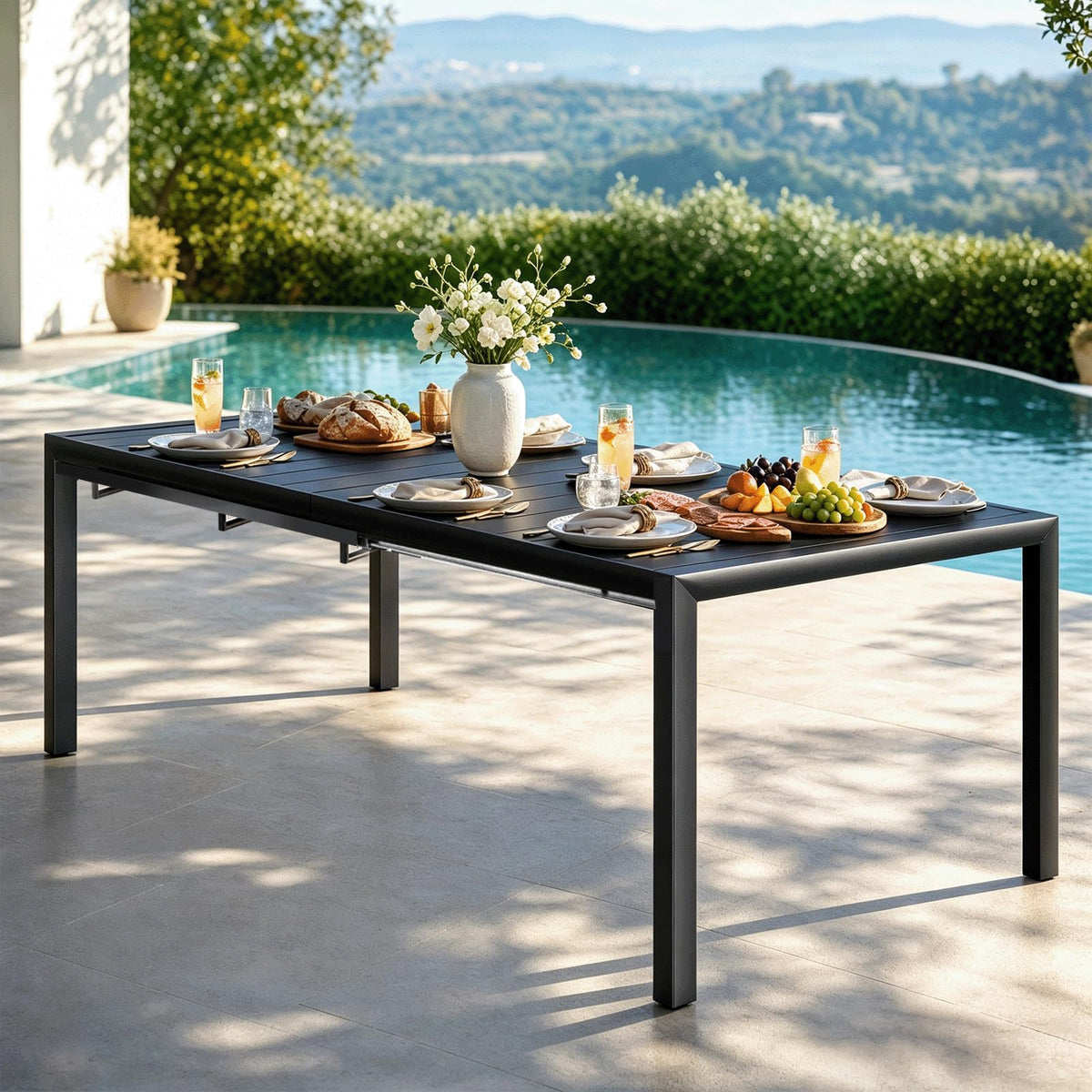 bigget Extendable Patio Dining Table for 8, 78.8" Long Rectangular Expandable Outdoor Dining Table for 8, 500LBS Powder-Coated Black Metal Extra Large Outdoor Patio Table for Outside, Garden, Lawn