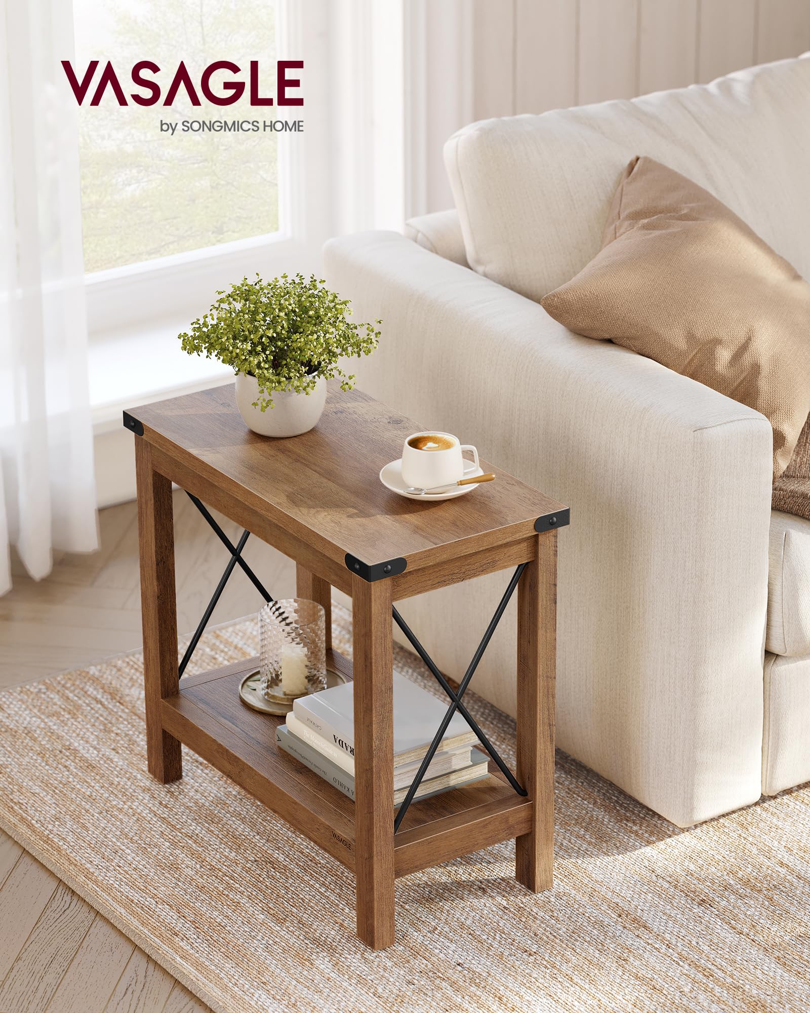 2-Tier Farmhouse End Table with Bottom Shelf