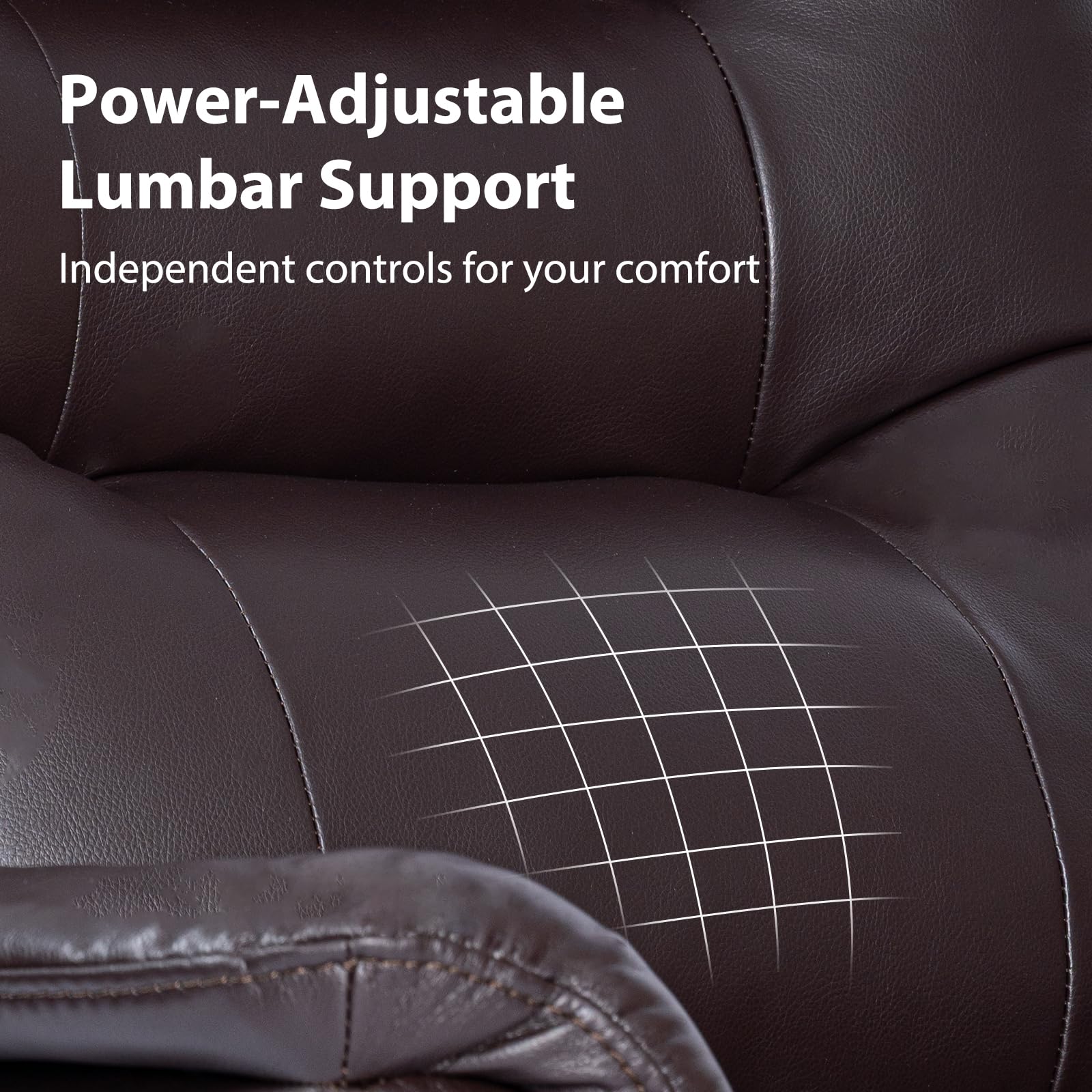 EONIX Wall Hugger Power Lift Recliner Chair for Elderly, Dual Motor Zero Clearance Power Lift Chair for Small Spaces, Electric Lumbar Support with Heat & Massage, Breathable Leather, Dark Brown