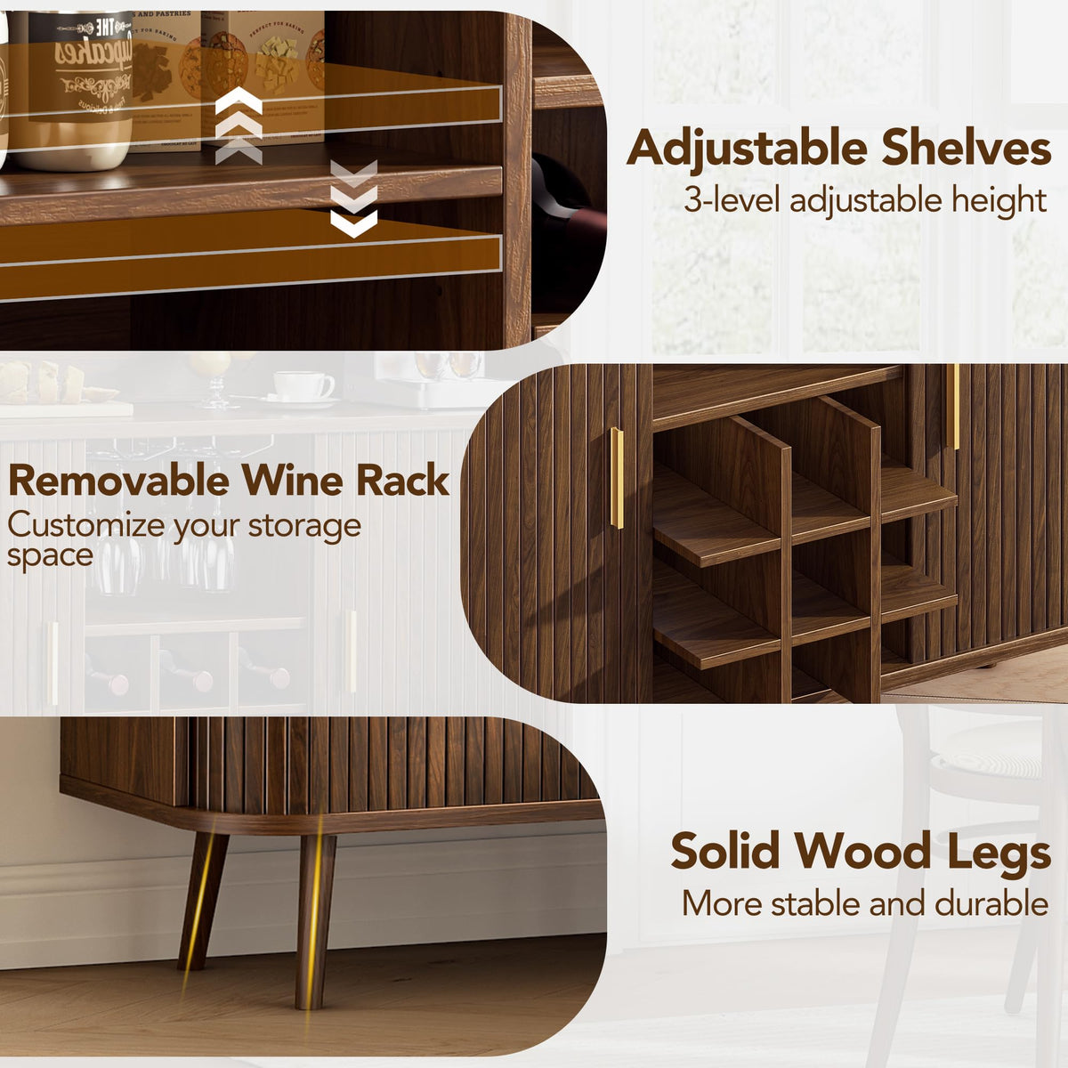 Fluted Bar Cabinet with Hutch