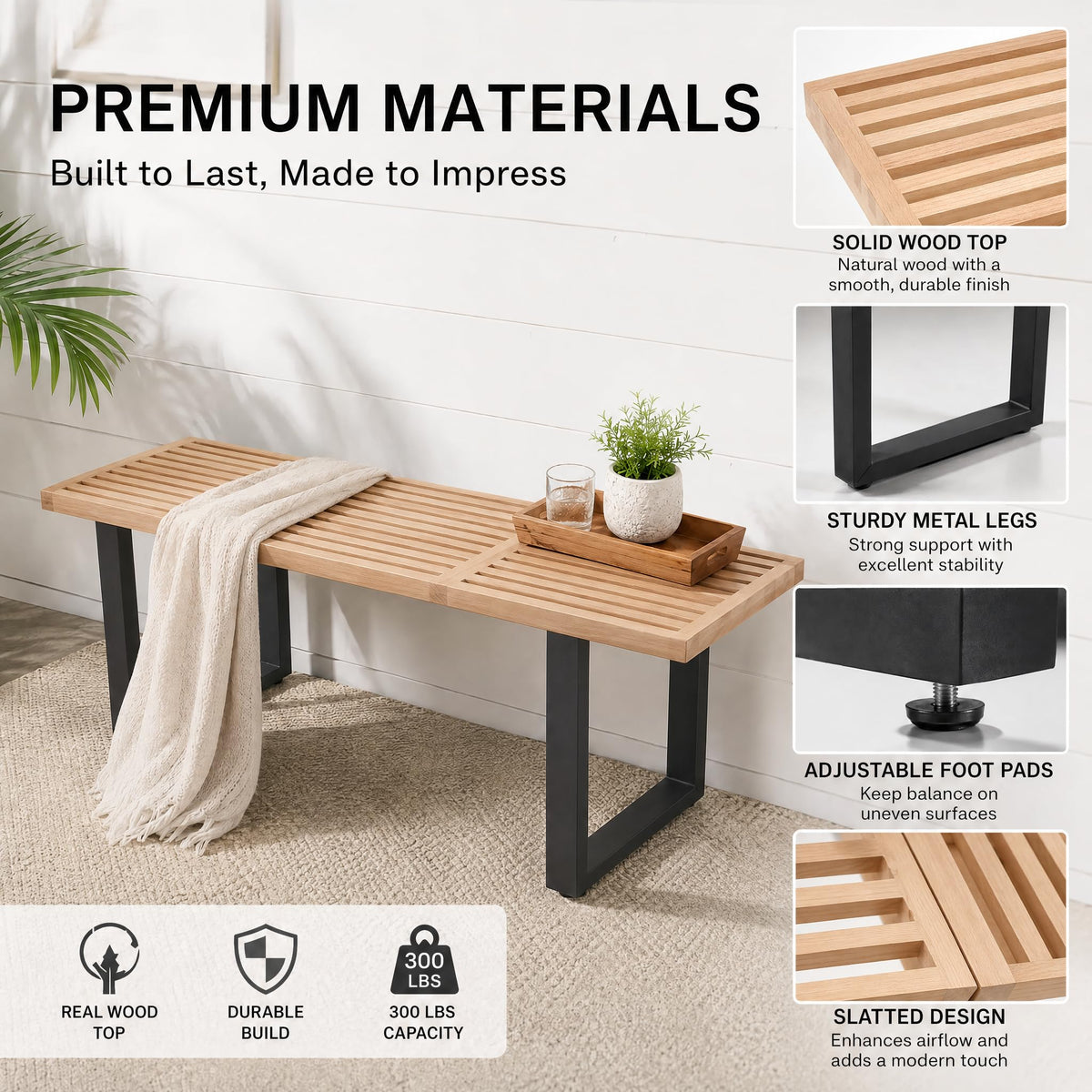 Natural Wood Entryway Bench