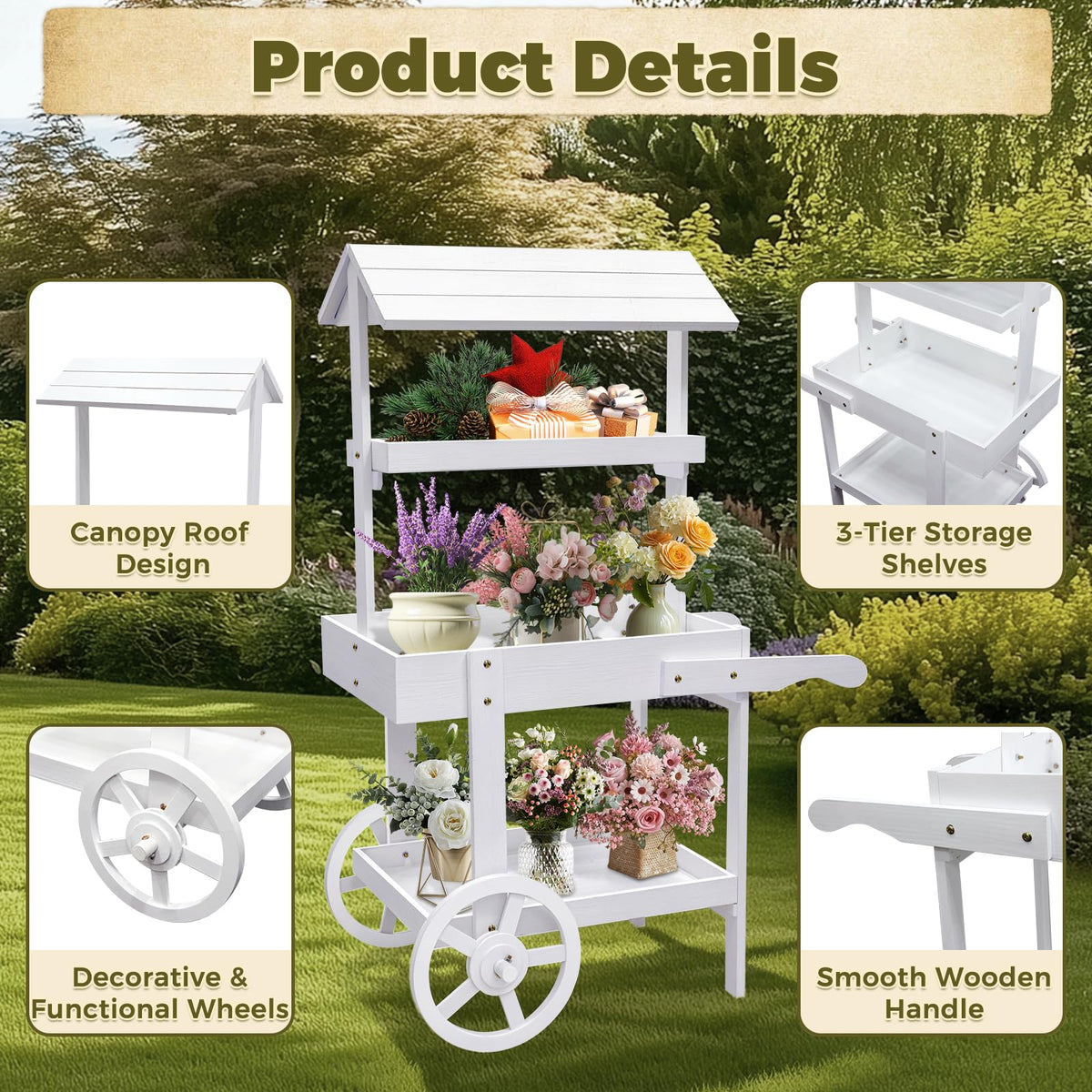 Togarhow Flower Cart Display Stand with Wheels Candy Cart Plant Stand