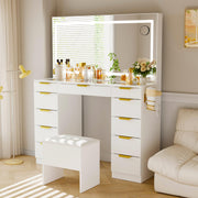 Makeup Vanity with LED Mirror, 11 Drawers & Stool