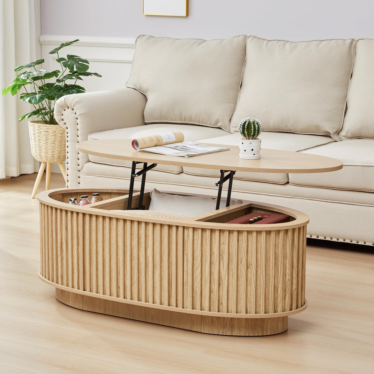 Oval Fluted Lift-Top Coffee Table