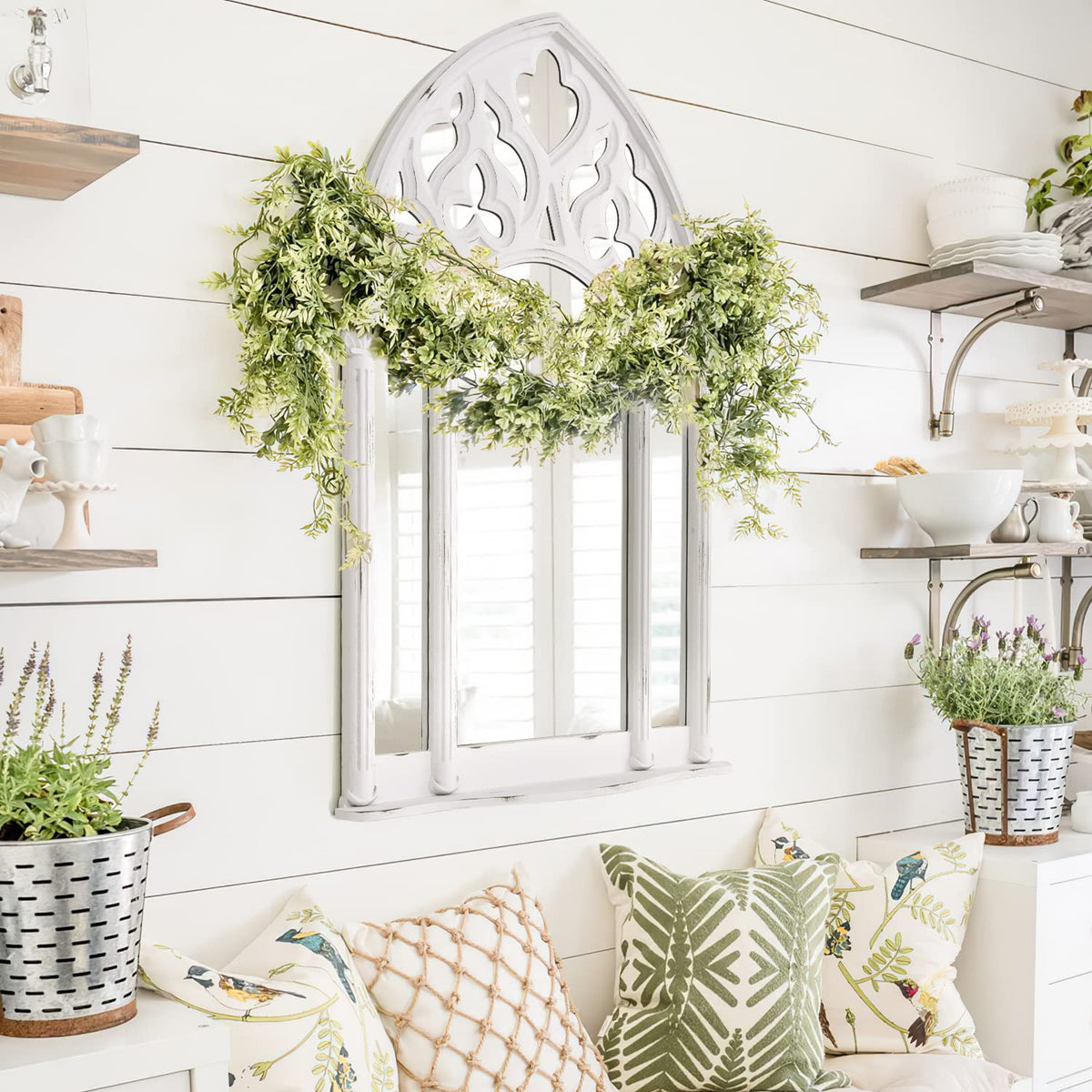 Arched Wood Window Mirror