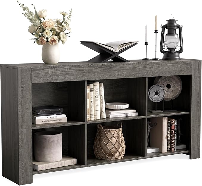 63-Inch Console Table with 6 Storage Cubes