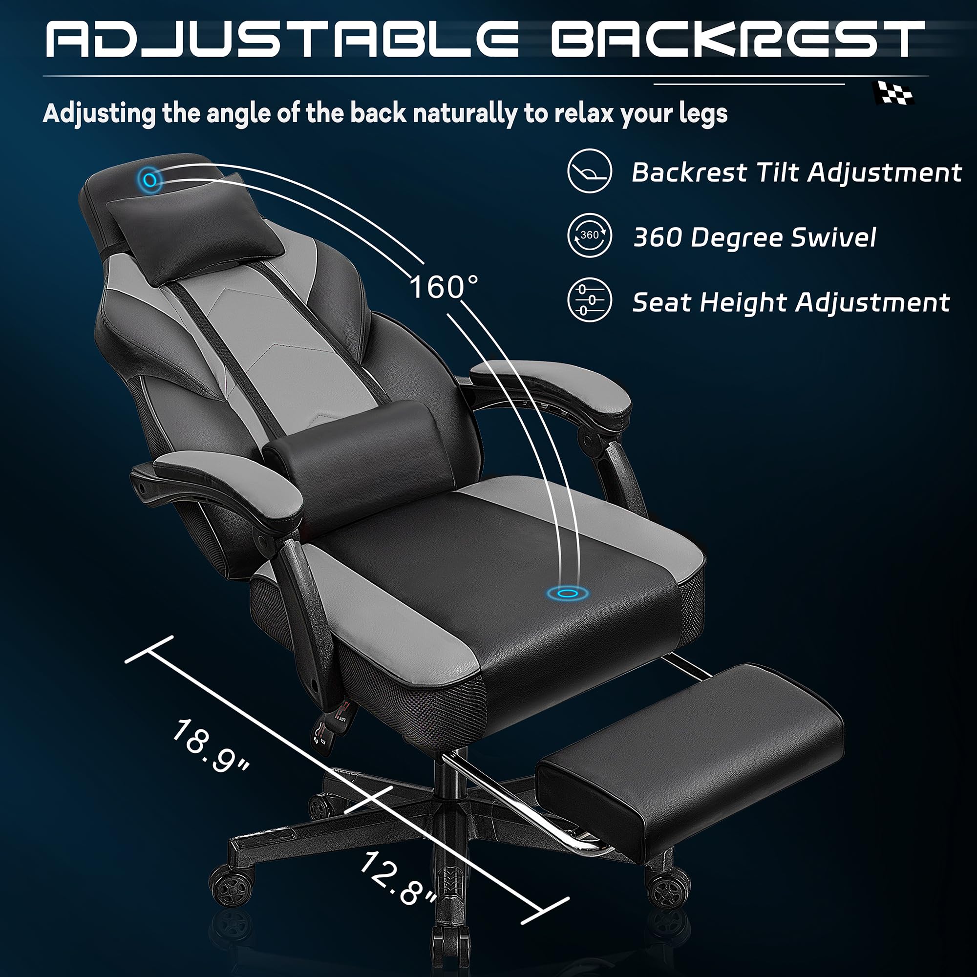 Big & Tall Gaming Chair with Footrest & Massage Lumbar