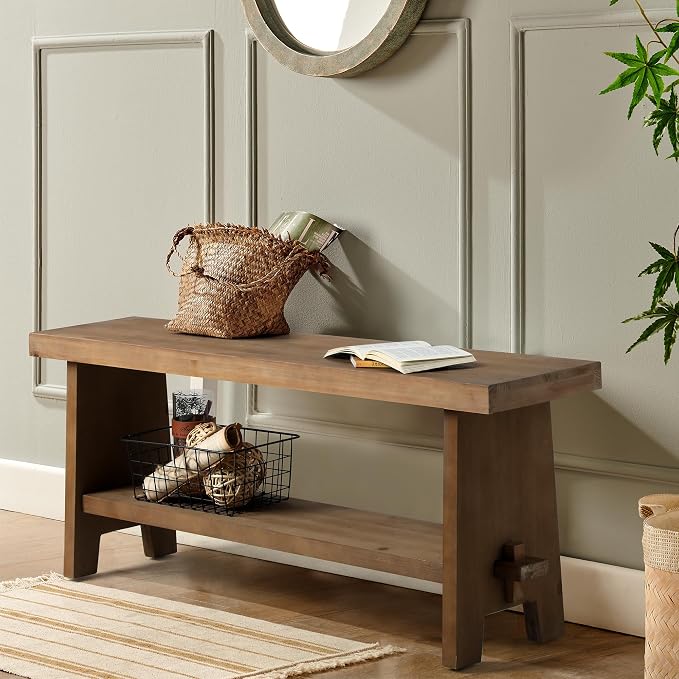Farmhouse Wood Entryway Bench