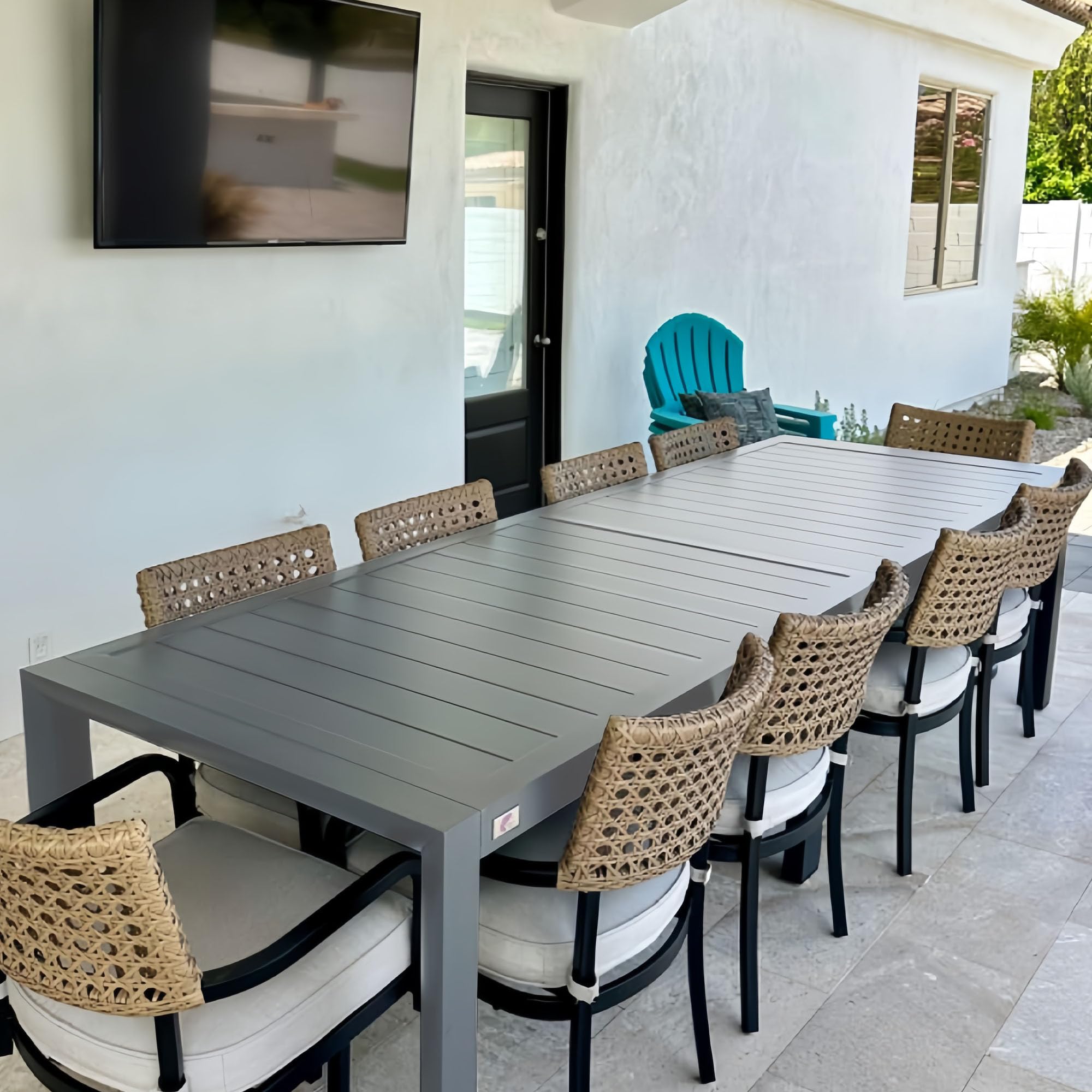 PURPLE LEAF Outdoor Dining Table 121" X 37" Slatted Tabletop Large Aluminum Rectangular Patio Dining Table for 10, Weather-Resistant Patio Table for Backyard Garden Lawn Porch Deck