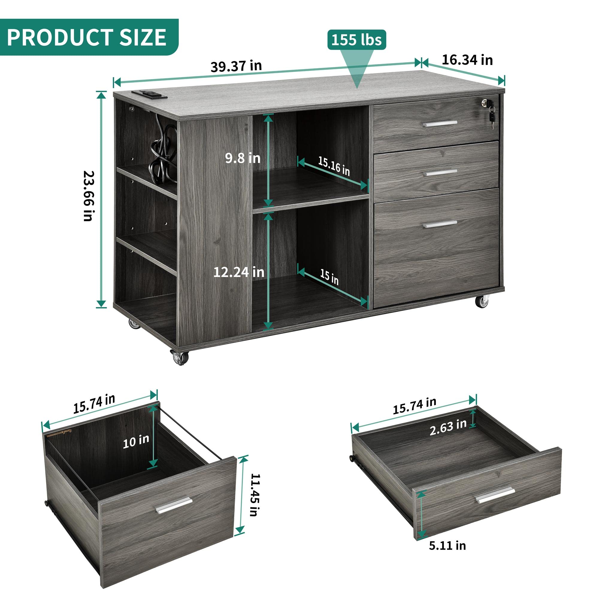 Mobile Lateral Filing Cabinet with Charging Station