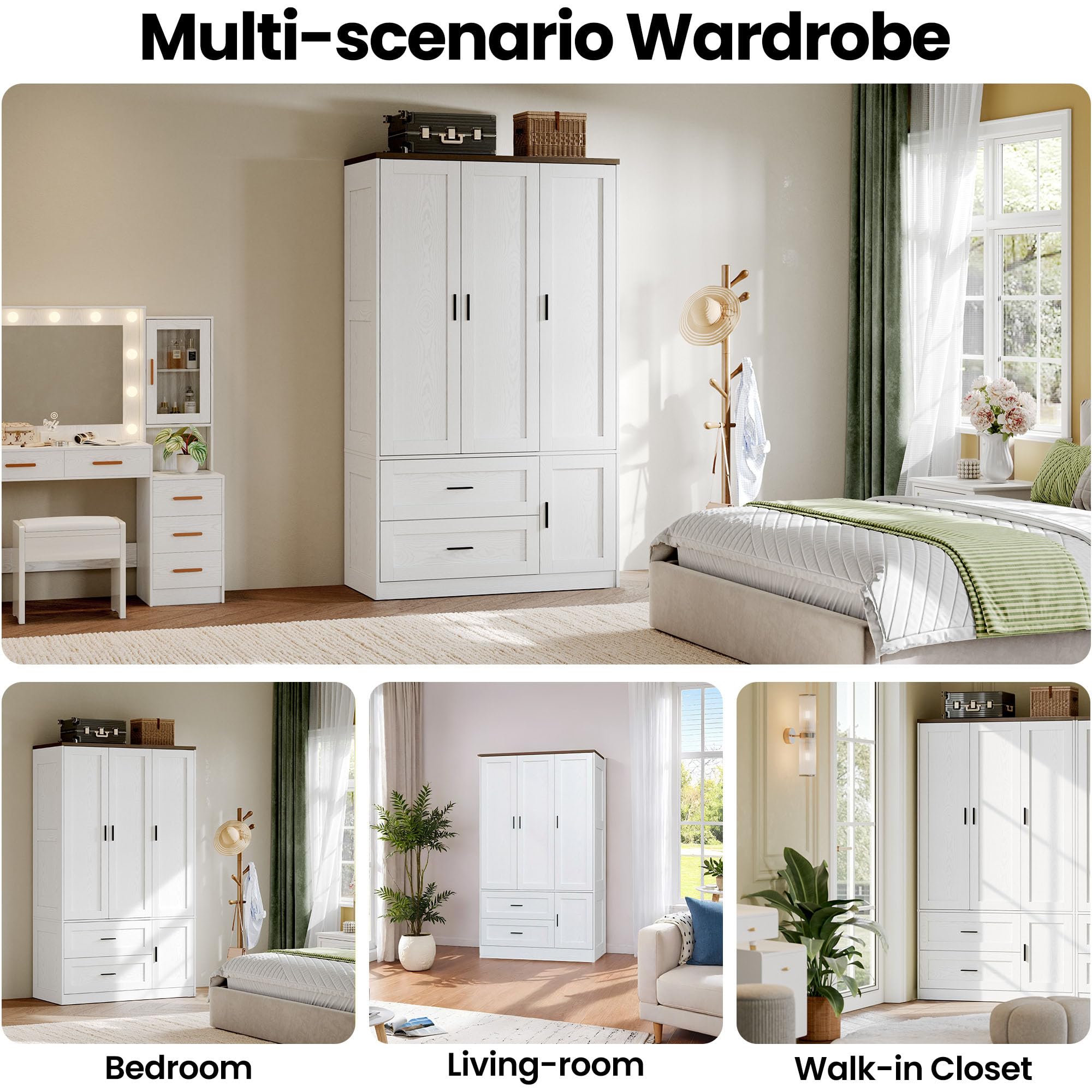 Freestanding Wardrobe Closet with Drawers & Shelves