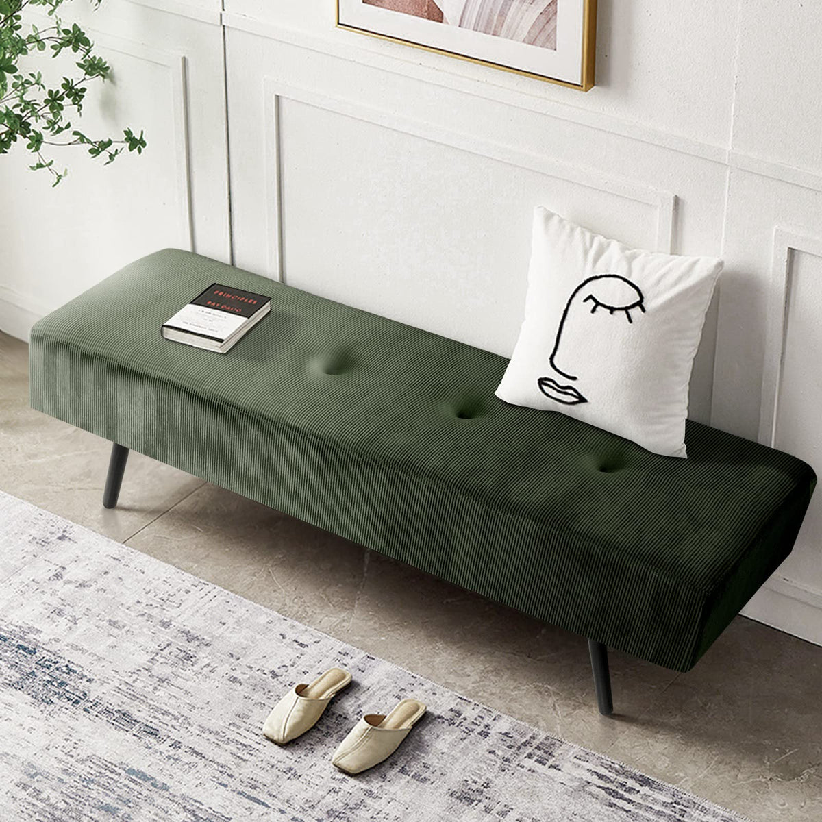Green Corduroy Bench