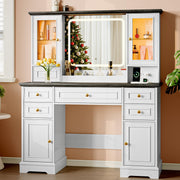 Farmhouse Makeup Vanity Desk with Lighted Mirror