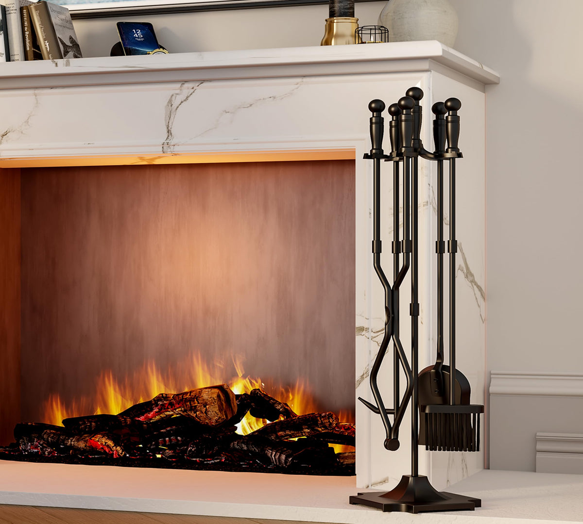 Fire Beauty Cast Iron 5 Piece Fireplace Tools Set and Hearth Accessories