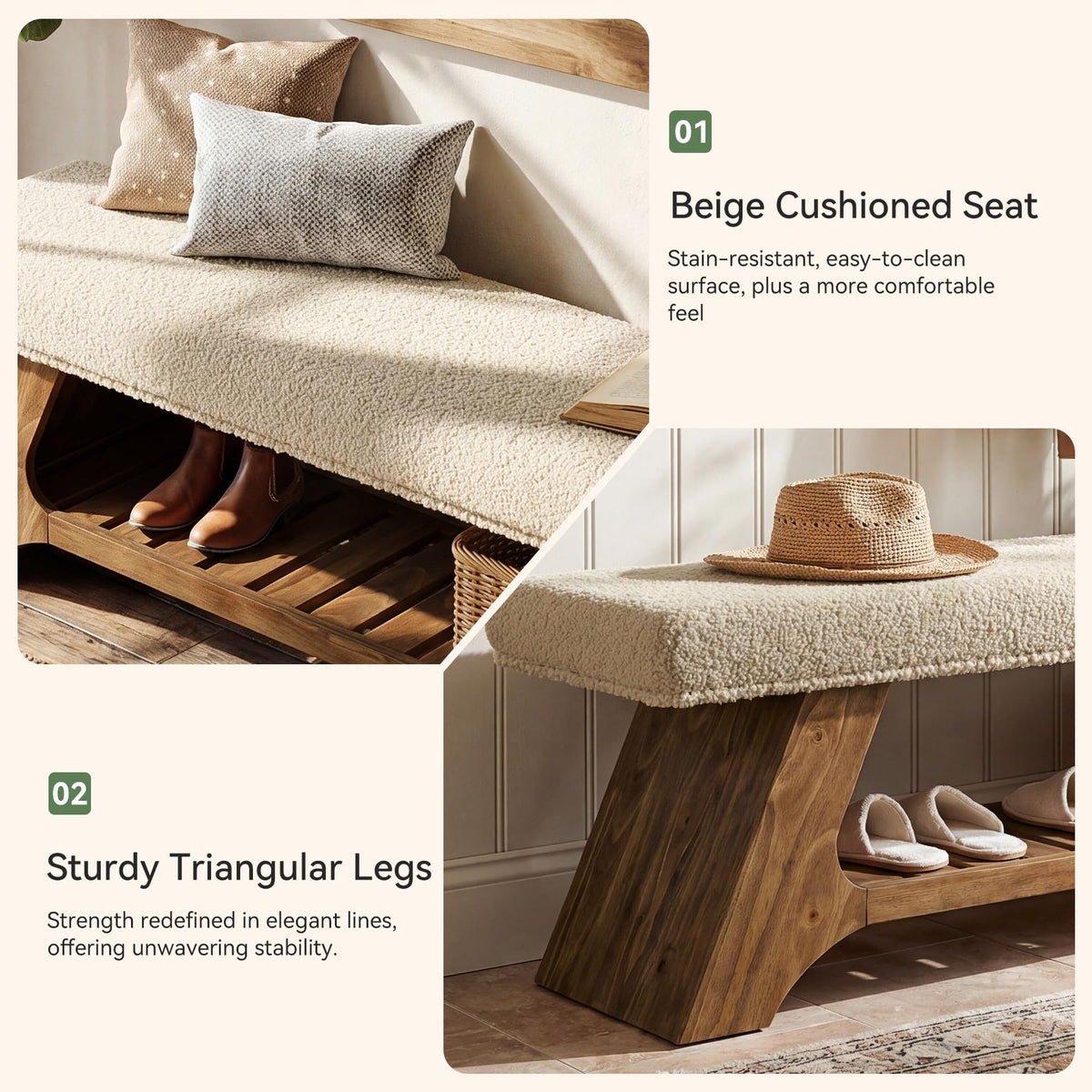 Upholstered Solid Wood Storage Bench