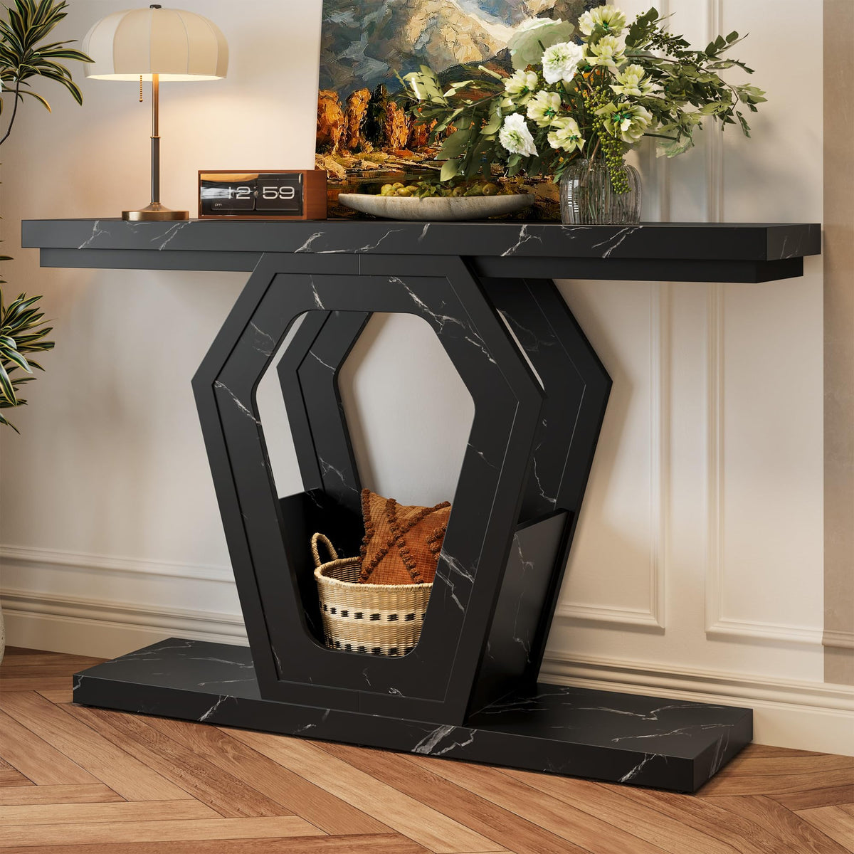 Black Marble-Look Console Table