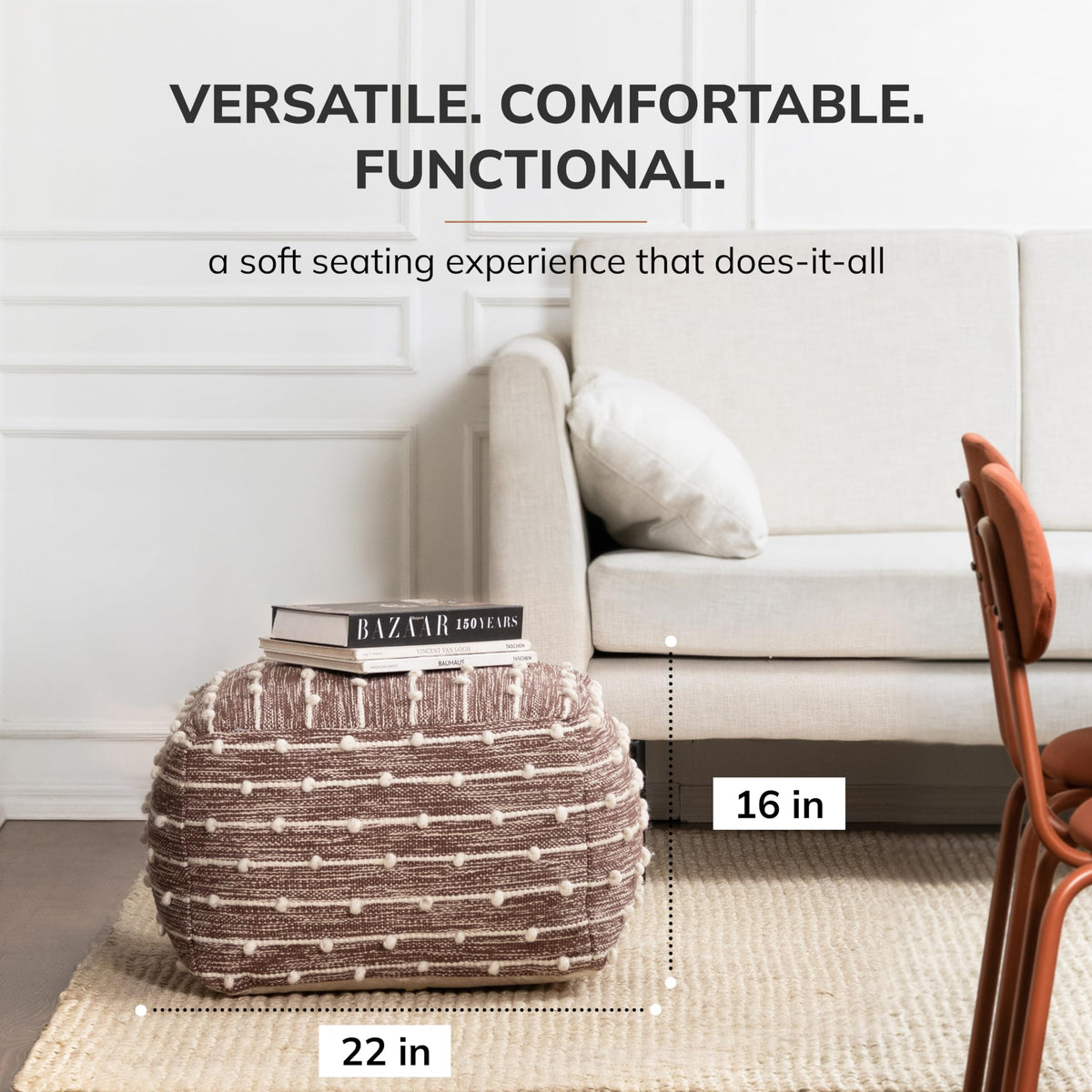 Anji Mountain 16" H x 22" W Handmade Pouf Ottoman for Living Room & Couch