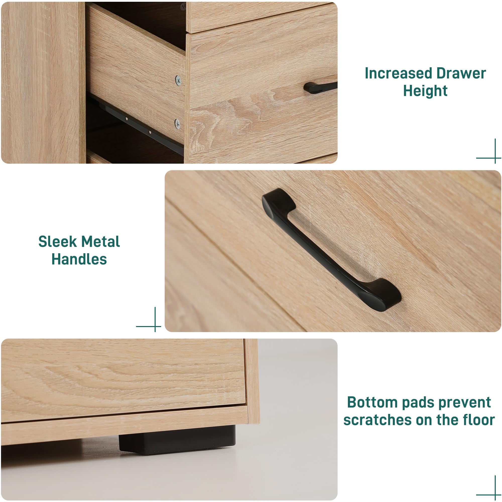 9 Drawers Dresser for Bedroom, 63" Wood Dresser with Power Outlet, LED Lights and Deep Drawers, Wide Chest of Drawers, Modern Minimalist Closet Dressers for Kids Bedroom, Living Room, Nursery, Oak