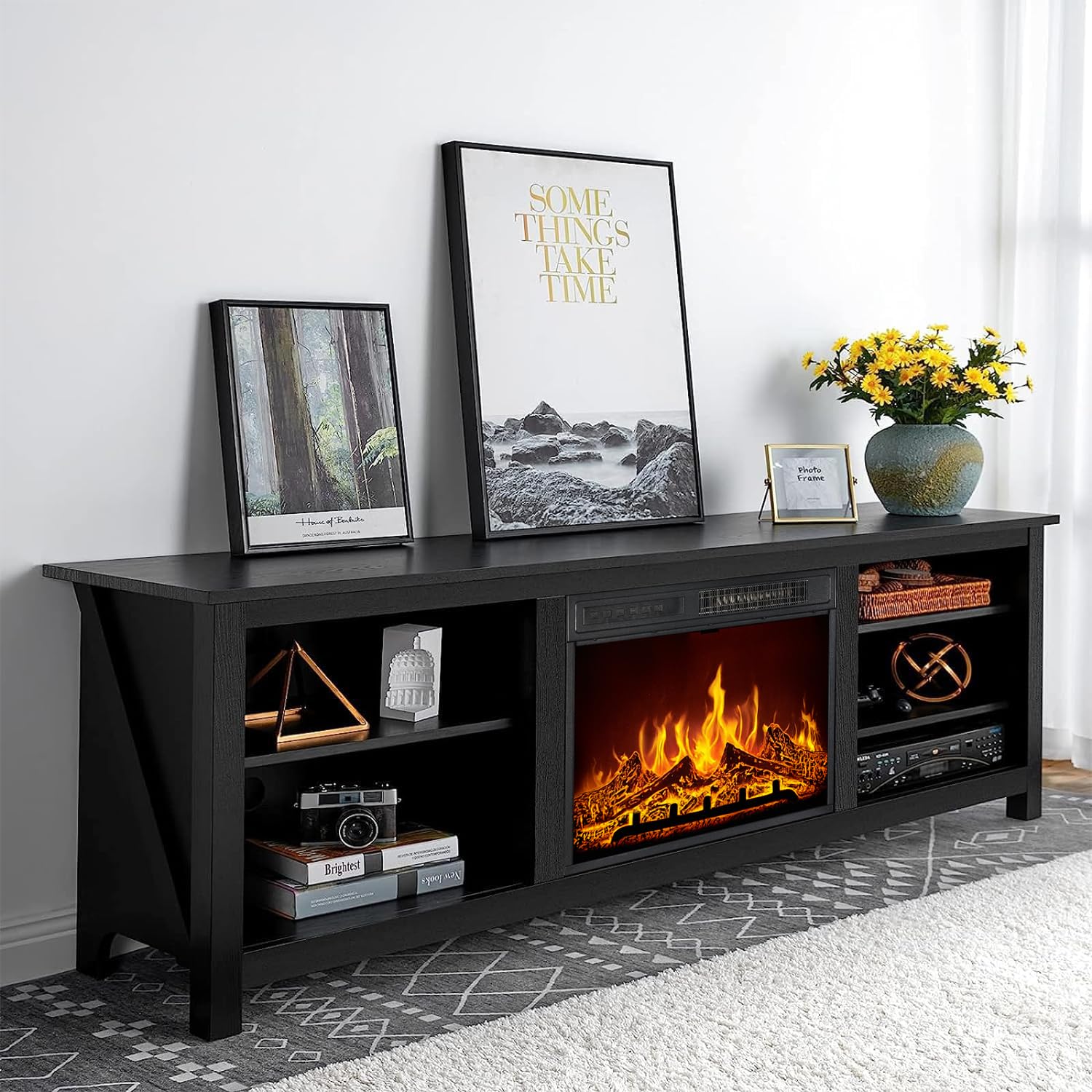 70" Fireplace TV Stand with 23" Electric Fireplace & 3 Shelves