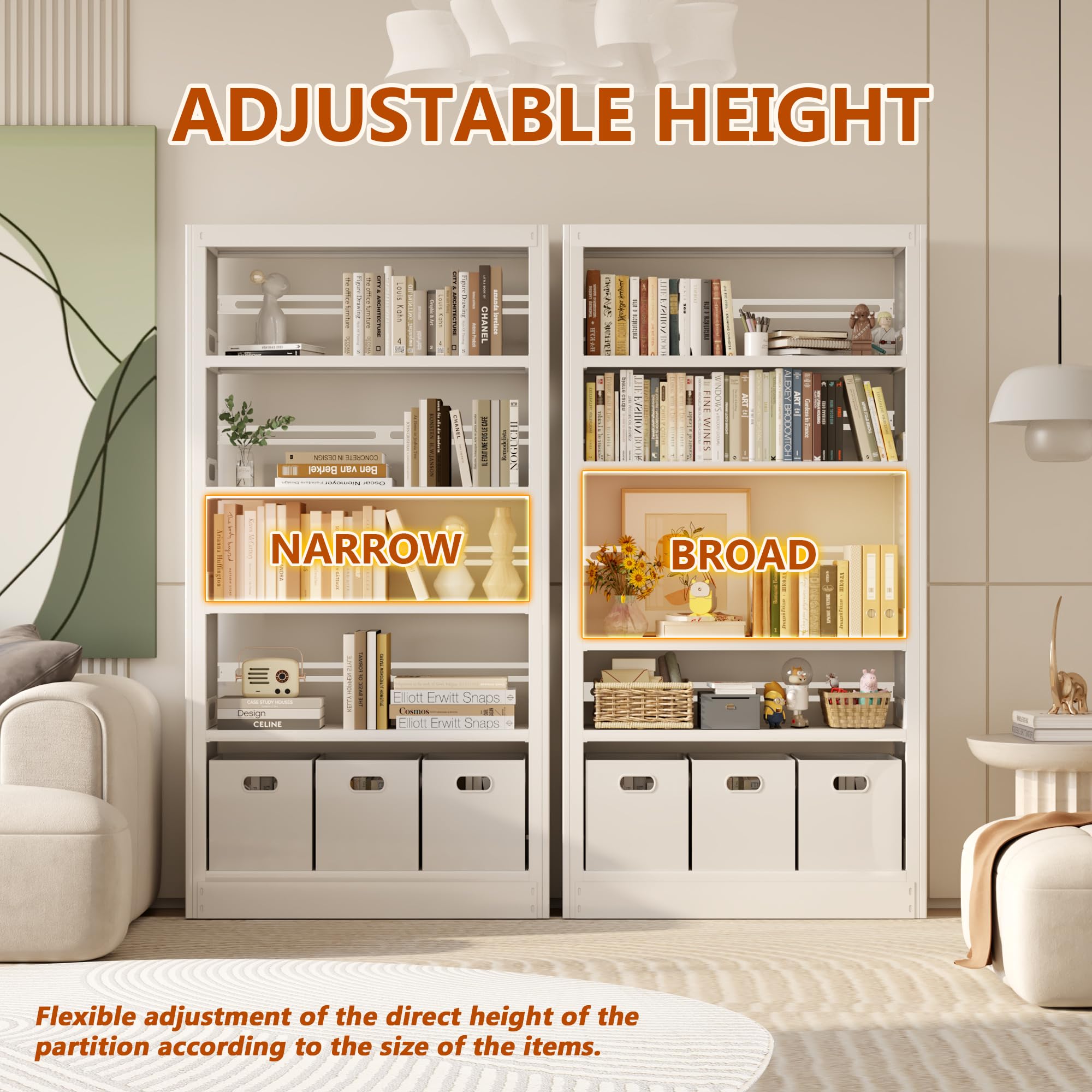 5-Tier Metal Bookshelf with Adjustable Shelves