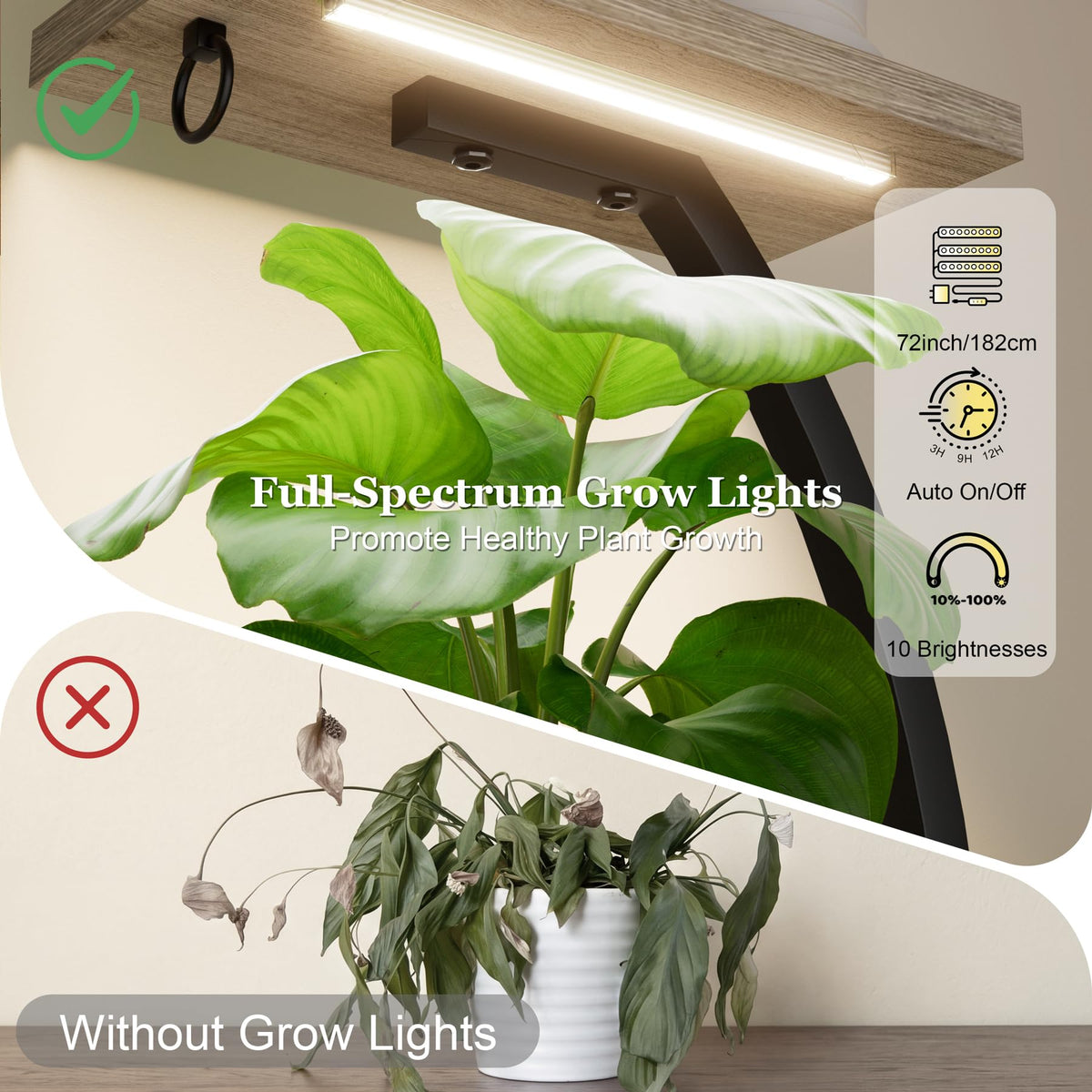 Plant Stand Indoor with Grow Light - 2 Pack Tall Large Lighted Plant Shelf