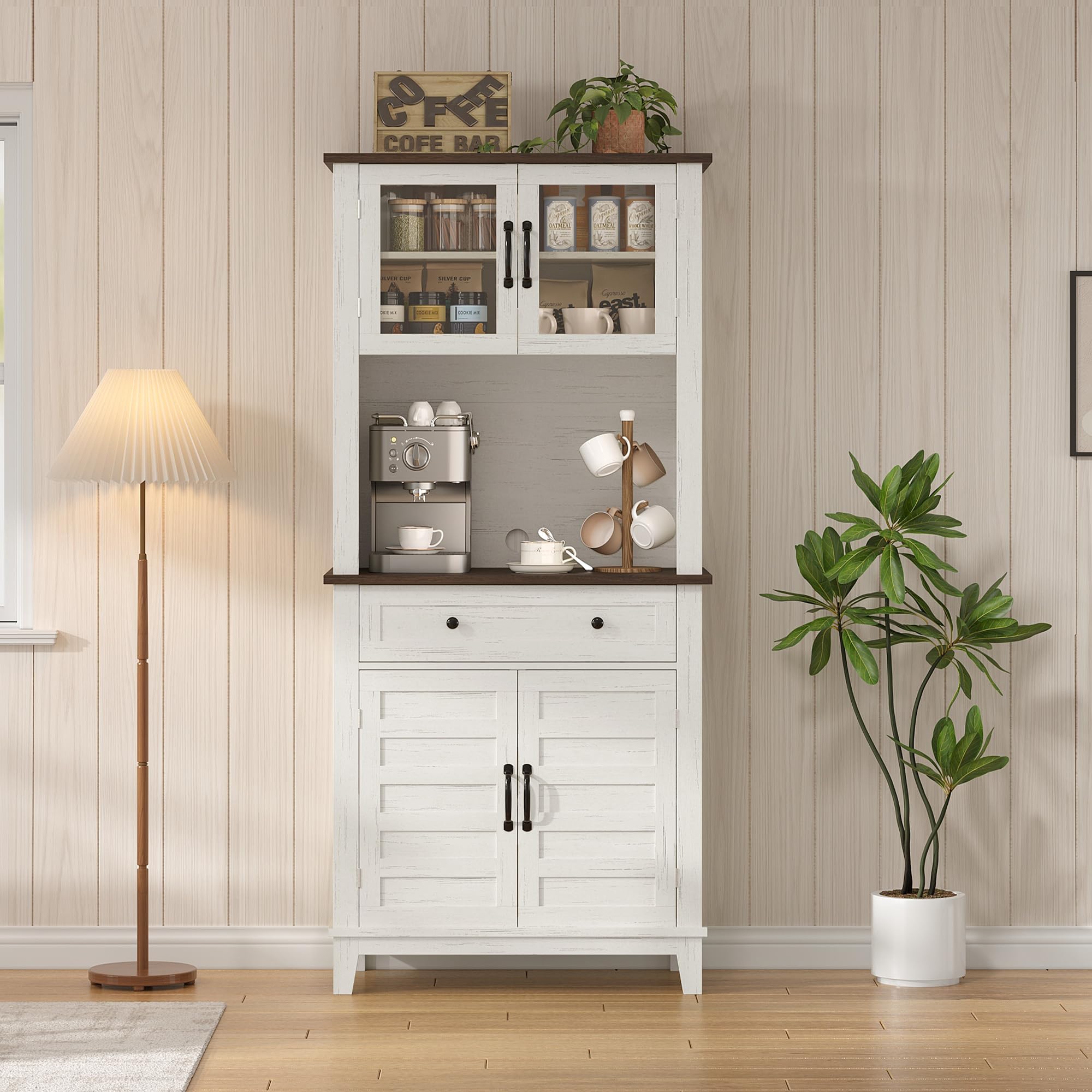 Farmhouse Coffee Bar Cabinet with Glass Doors