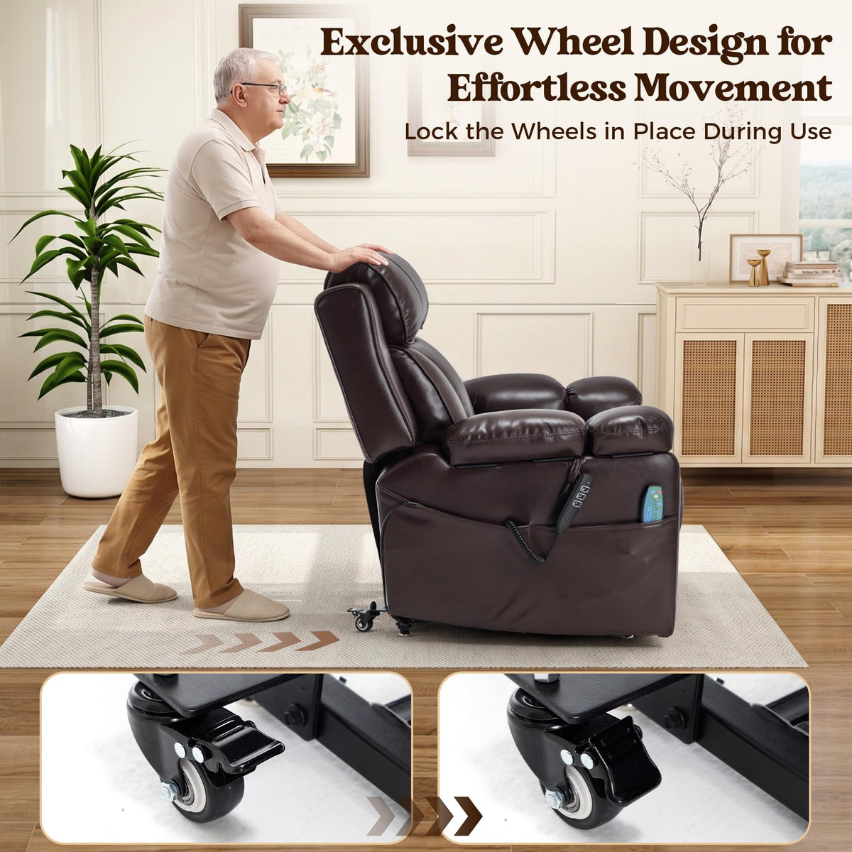 Big and Tall Triple Motor Power Lift Recliner Chair, Dark Brown