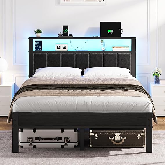 Bed Frame with LED Lights & Charging Station