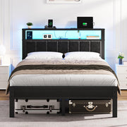 Platform Bed Frame with LED Lights & Charging Station