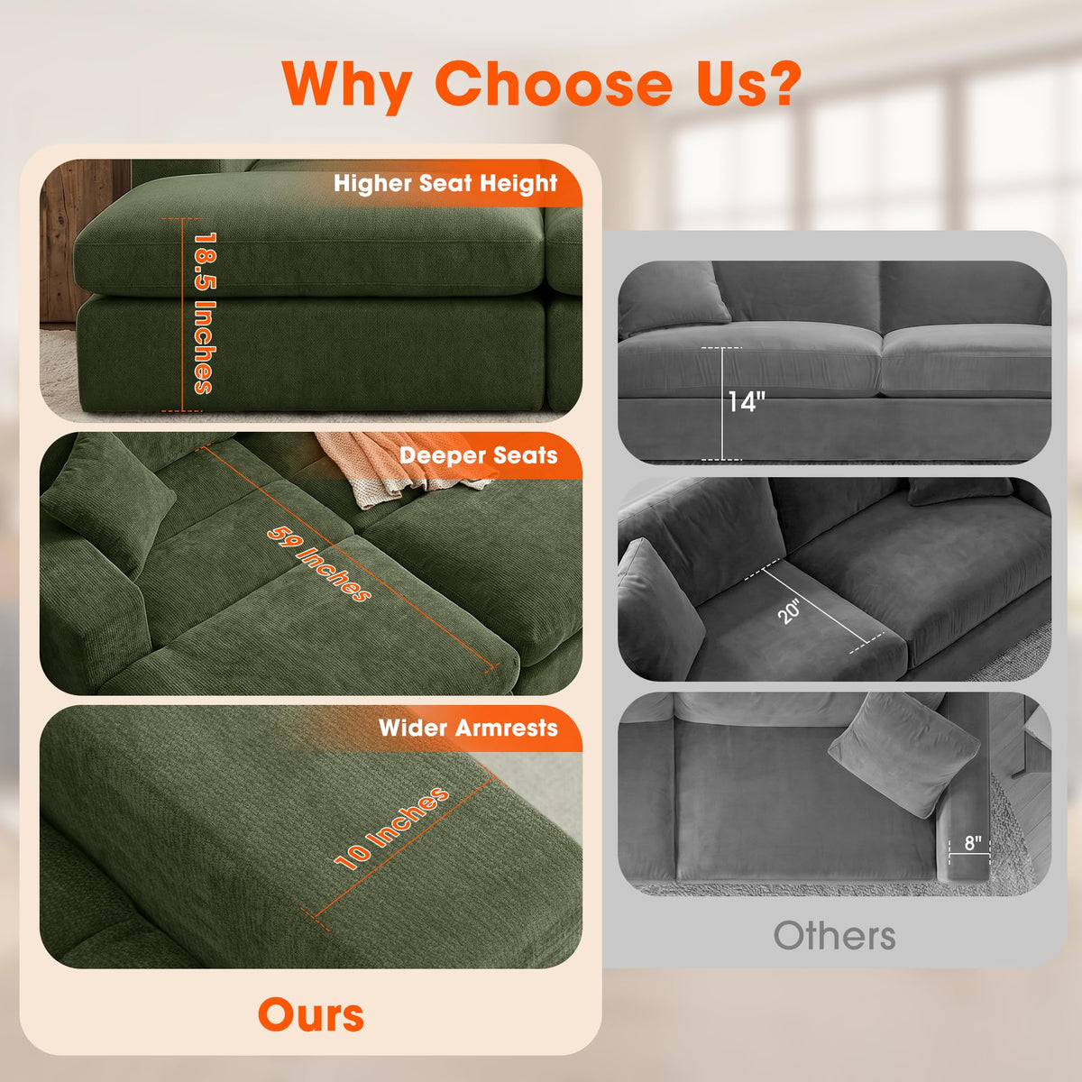 Mifnas Oversized Double Chaise Lounge Chair, Cloud Boneless Sofa Bed, Green