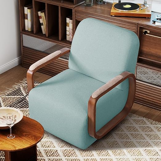 Swivel Accent Chair with Solid Wood Base
