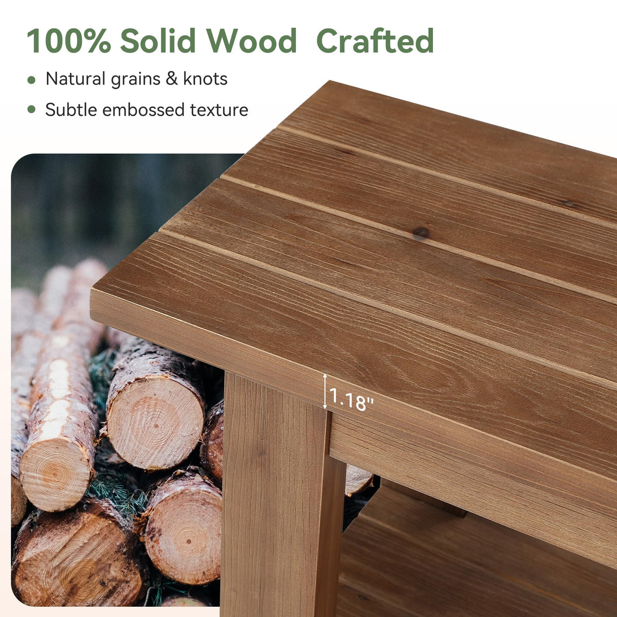 TRIBEWOOD 70.9" Solid Wood Entryway Shoe Bench, Extra Long Wooden Bench