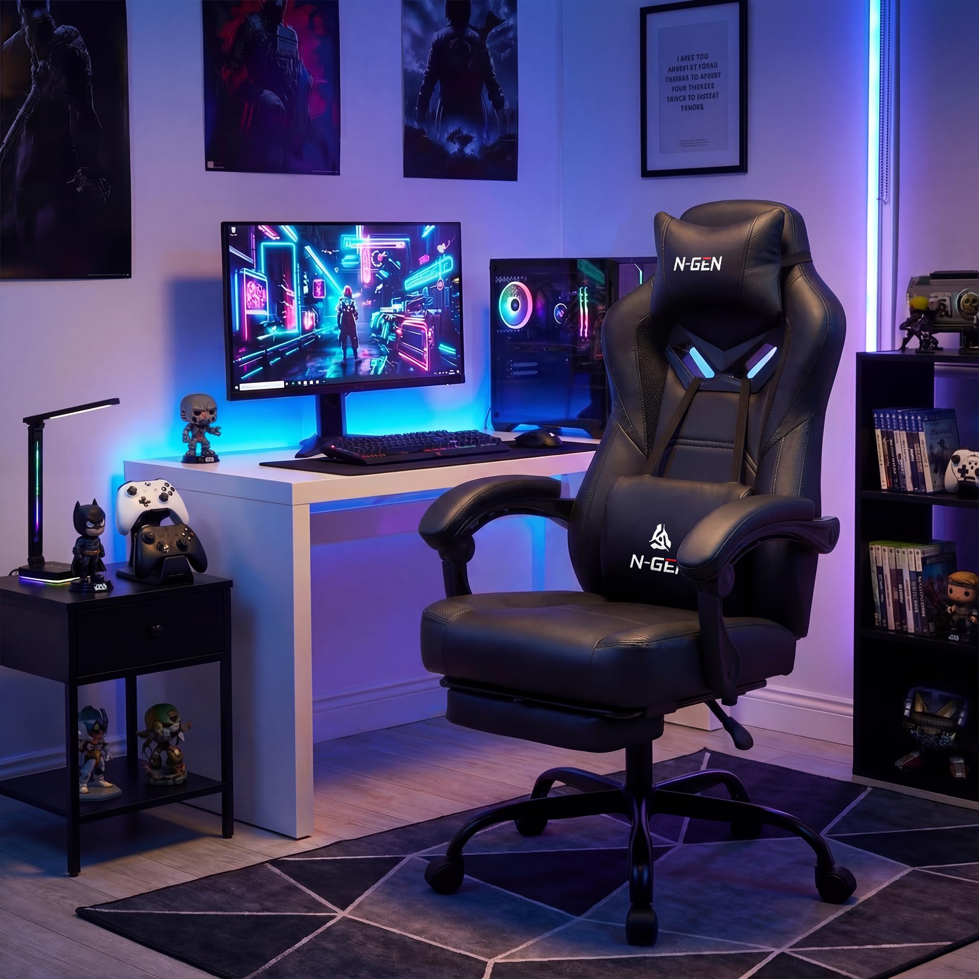 High Back Gaming Chair with Lumbar Support & Footrest