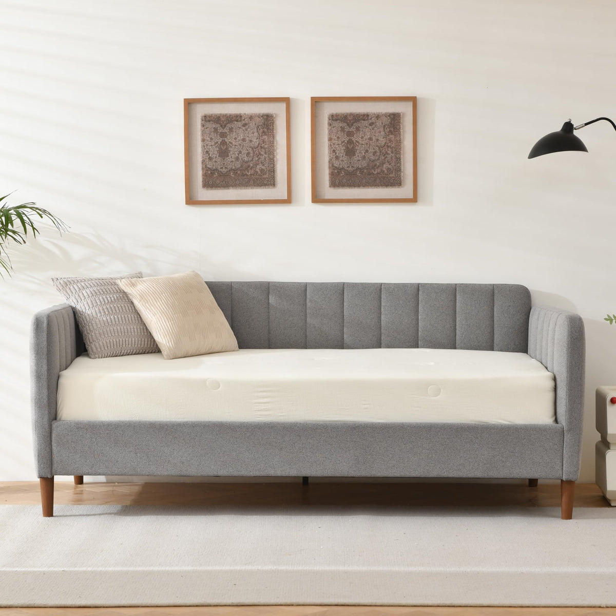 YUHUASHI Twin Size Upholstered Daybed with Wood Slat Support，Grey