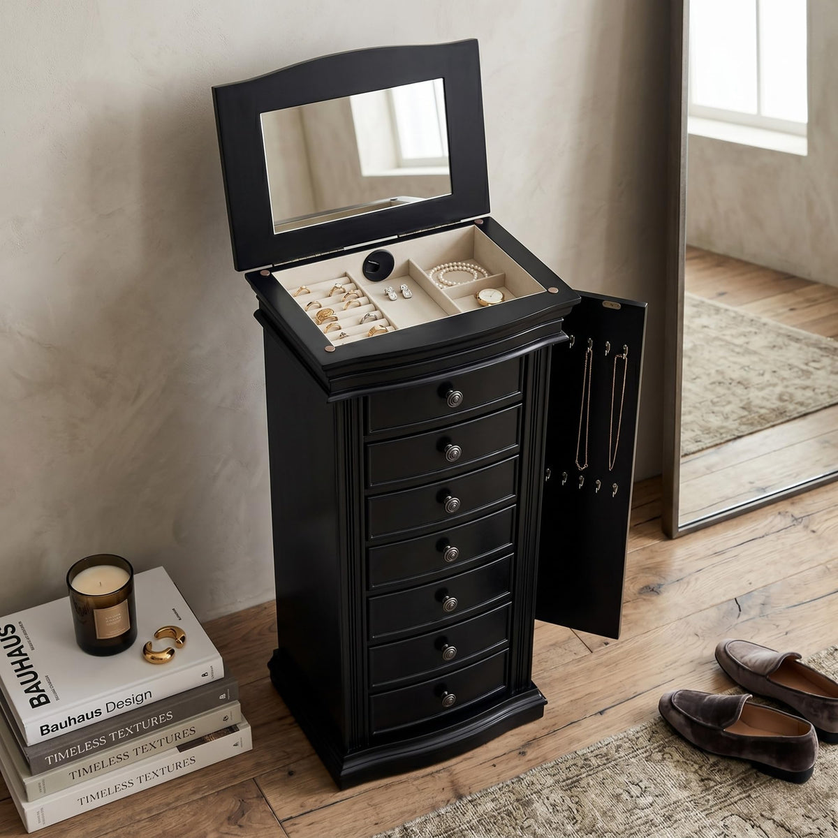 Black 7-Drawer Jewelry Armoire