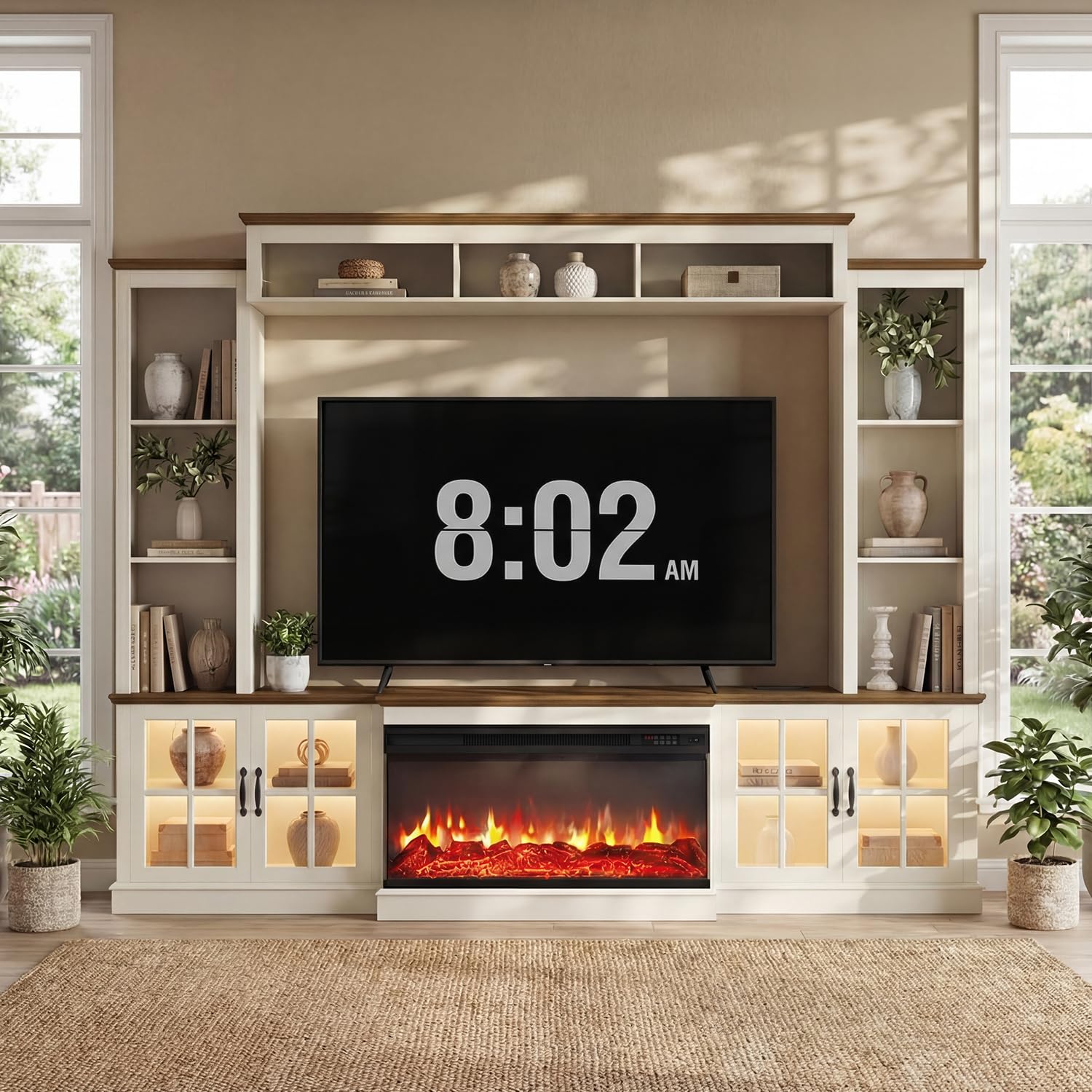 98" Farmhouse Entertainment Center with Electric Fireplace