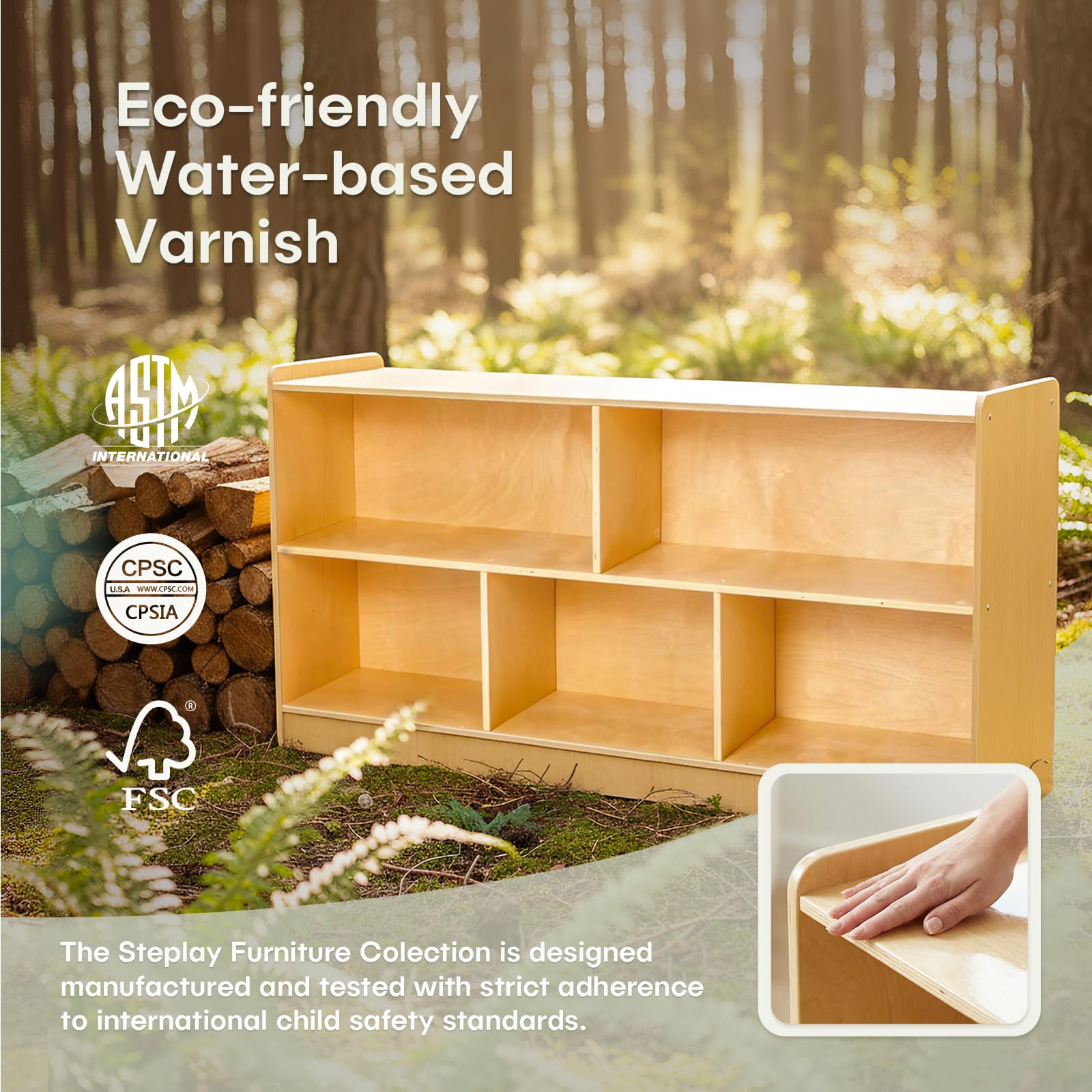 Montessori Shelf, Wooden Toy Storage Organizer with 2-Tier Shelf & 5-Section Storage Cabinet, Kids Bookshelf/Bookcase for Toddler Playroom, Nursery, Classroom(Natural)