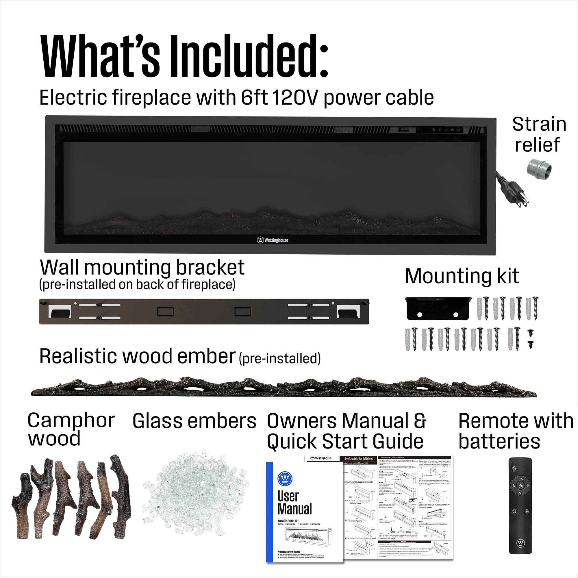 Wall Mount & Recessed Electric Fireplace Insert with Color Changing Flames