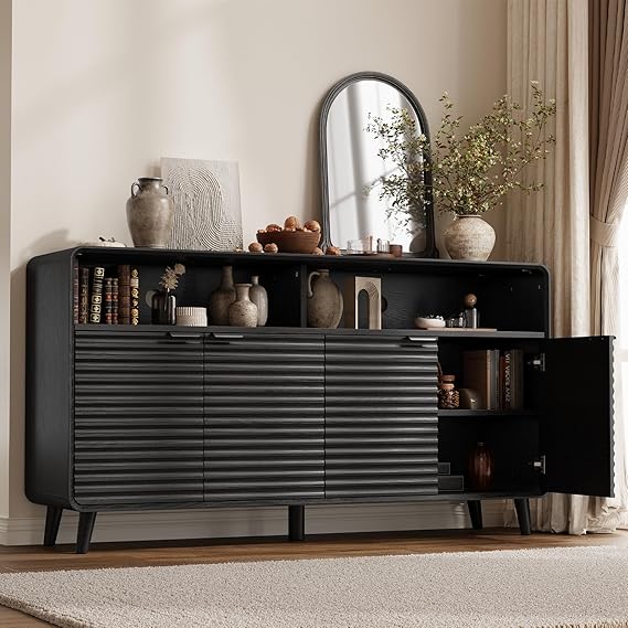 Sideboard Buffet Cabinet with Open Storage & 4 Doors