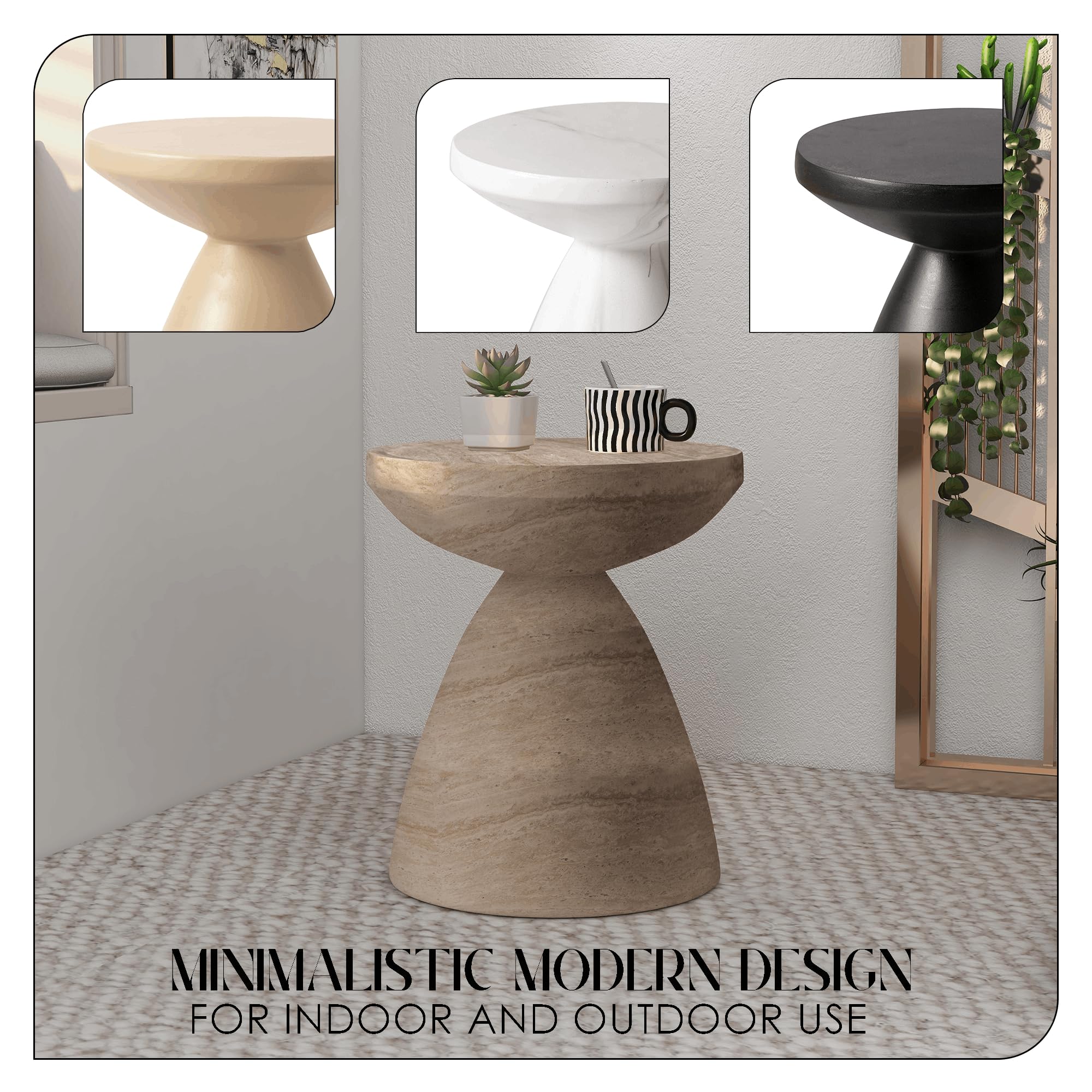 Round Fiberstone Side Table with Pedestal Base