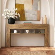 EnHomee 63 Inch Long Console Table for Entryway Sofa Table with Extra Storage Shelves Farmhouse Wood Behind Couch for Hallway, Entrance, Living Room, Foyer, Light Brown