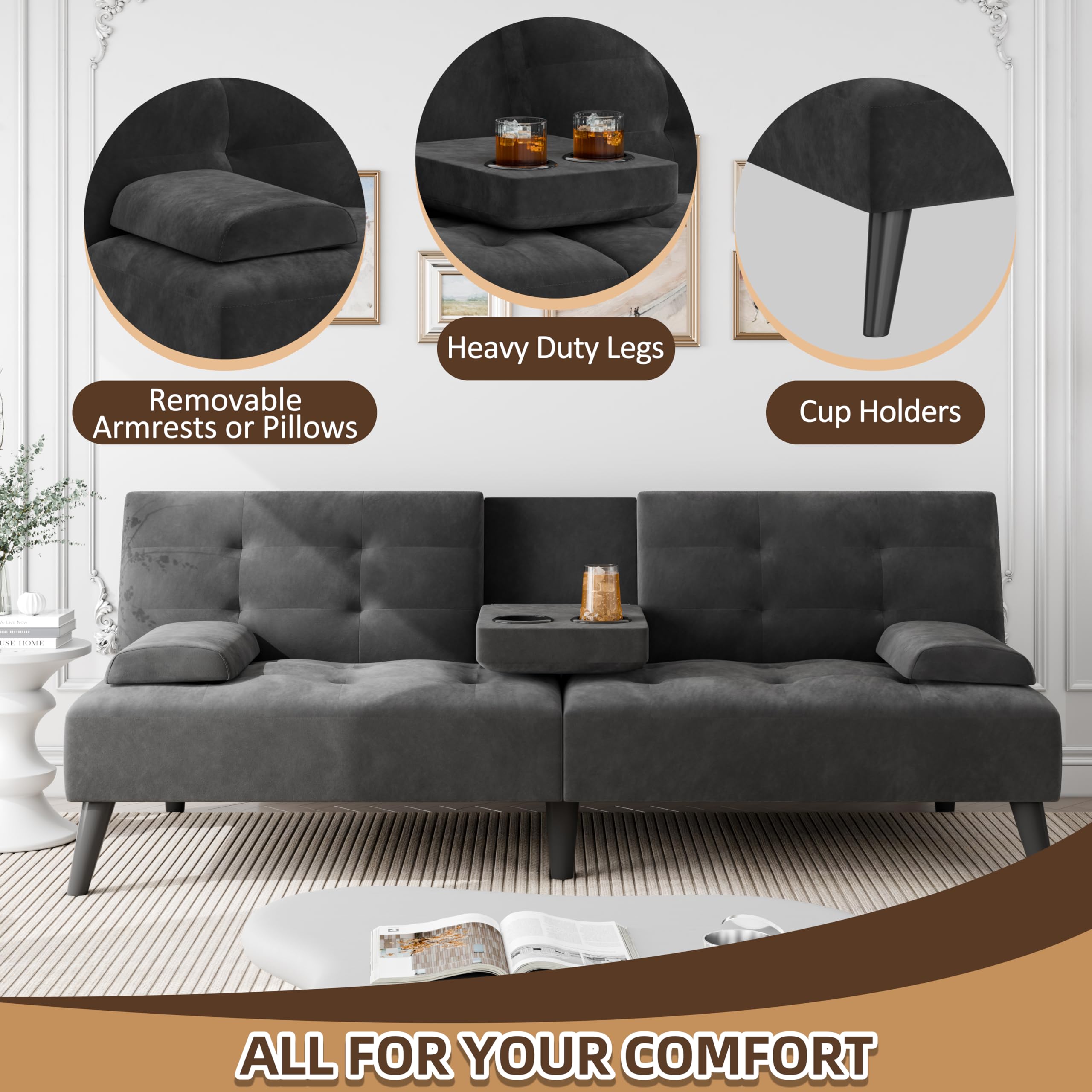 Futon Loveseat Sofa Bed with Adjustable Backrest