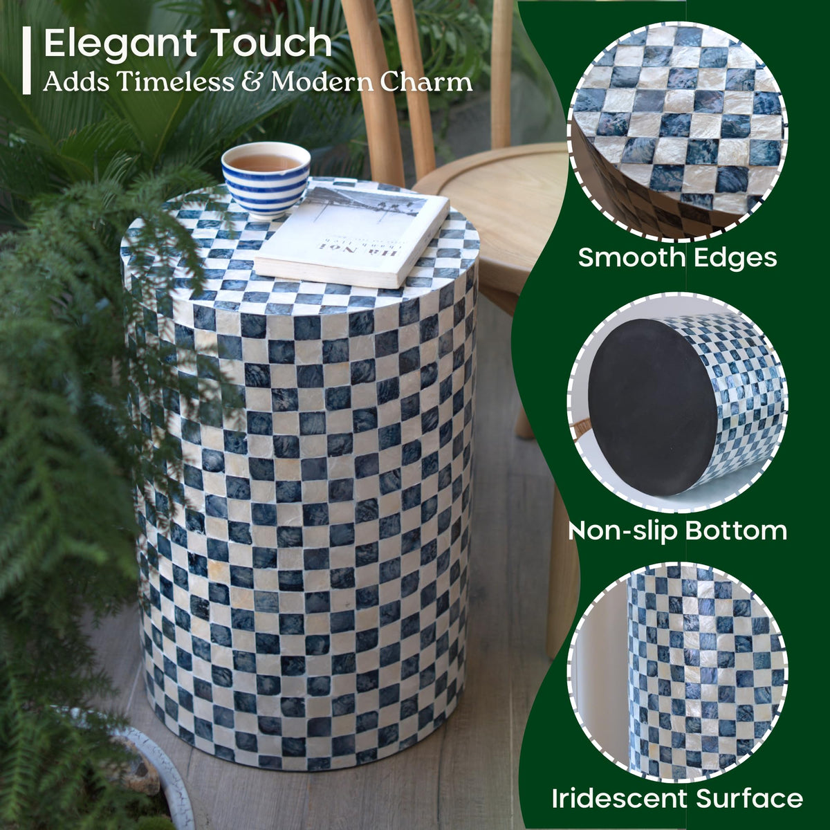 Checkered Capiz Drum Side Table
