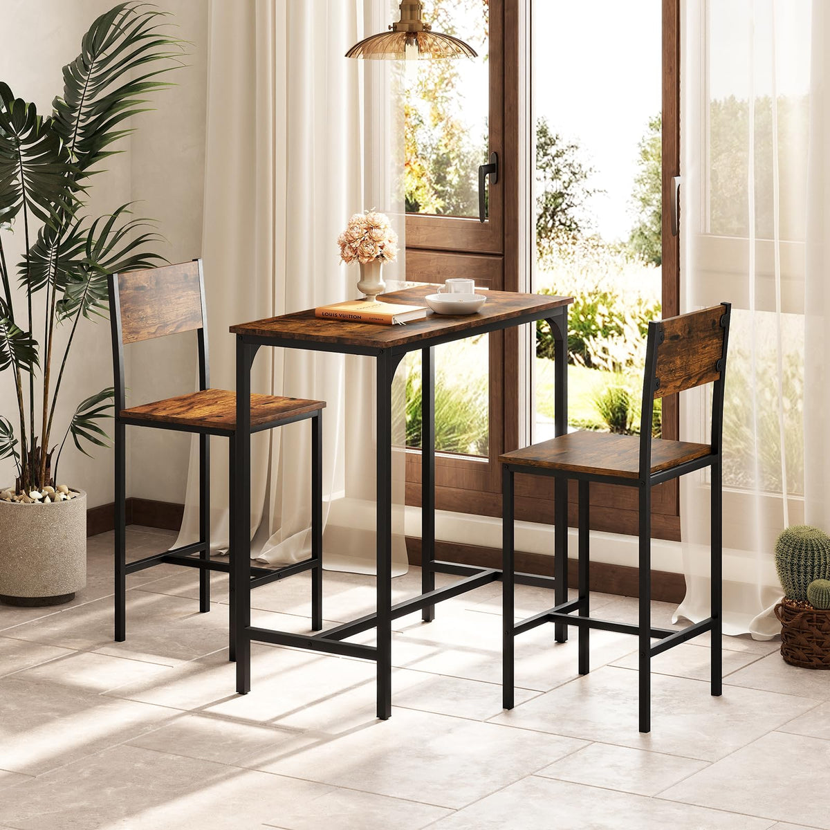 Tangkula 3 Piece Counter Height Bar Table Set, Pub Table & Chairs Set of 2