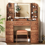 Makeup Vanity Desk with Mirror, Lights & Glass Top